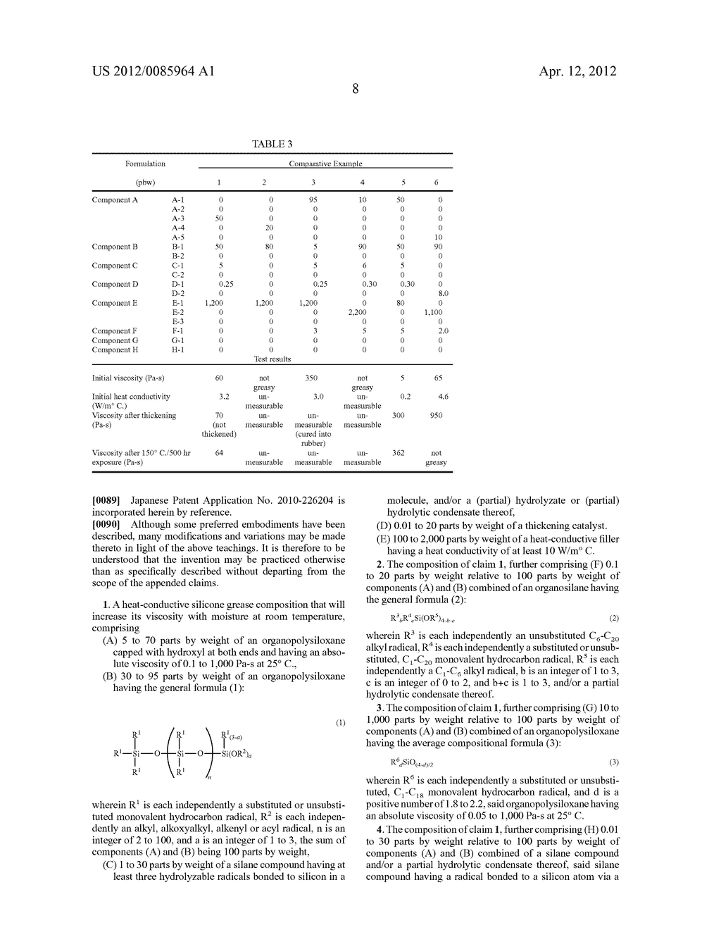 MOISTURE-THICKENING HEAT-CONDUCTIVE SILICONE GREASE COMPOSITION - diagram, schematic, and image 10