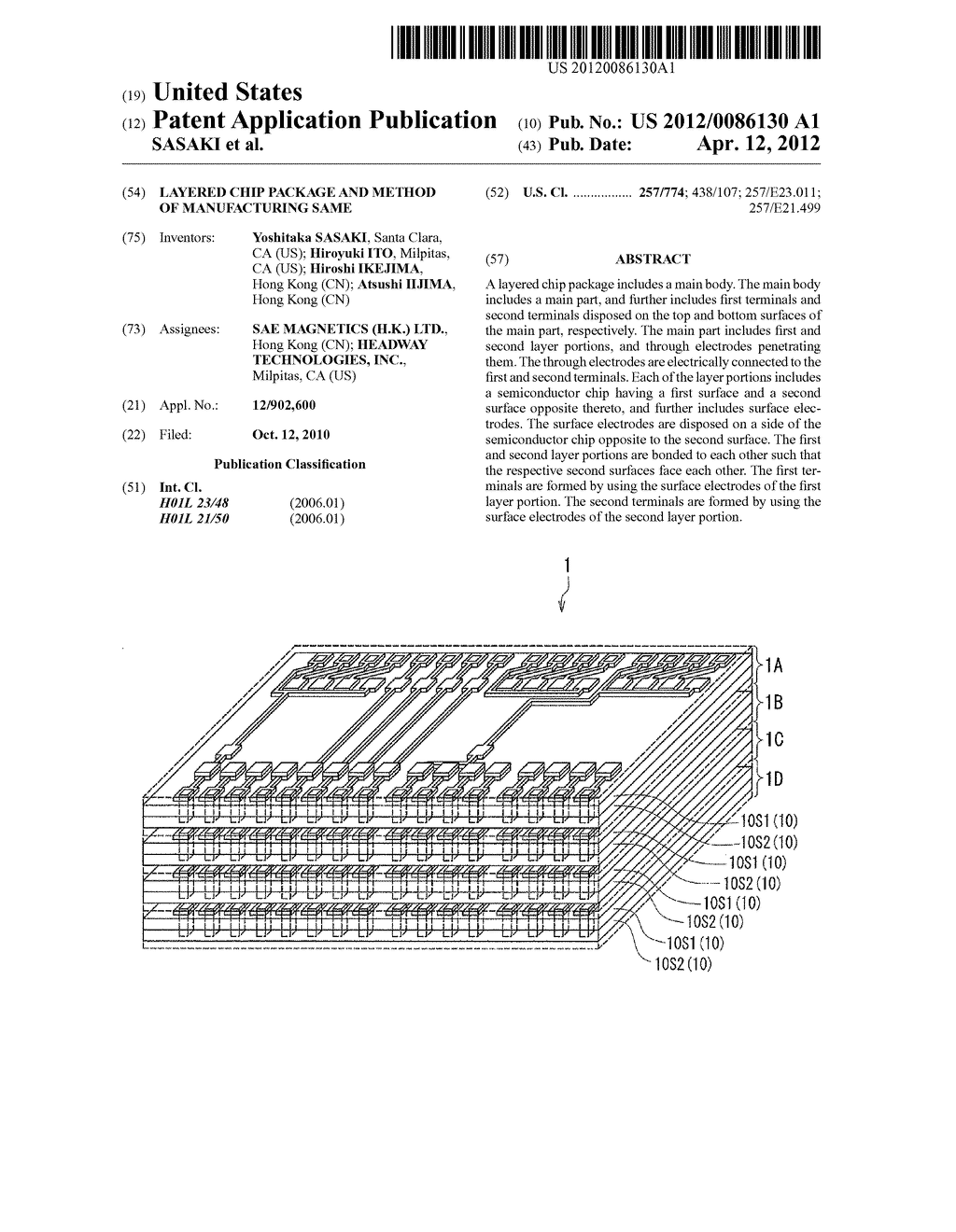 LAYERED CHIP PACKAGE AND METHOD OF MANUFACTURING SAME - diagram, schematic, and image 01