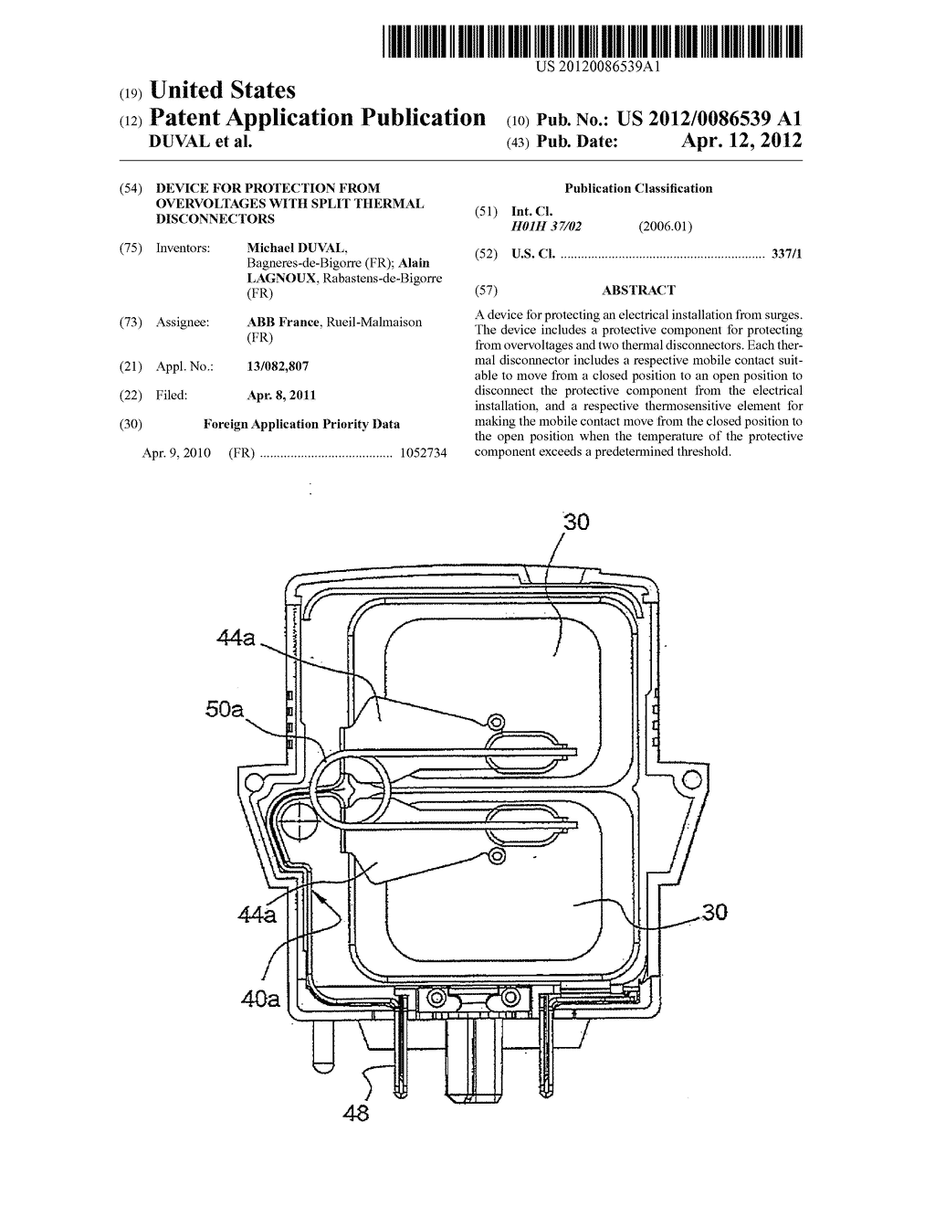 DEVICE FOR PROTECTION FROM OVERVOLTAGES WITH SPLIT THERMAL DISCONNECTORS - diagram, schematic, and image 01