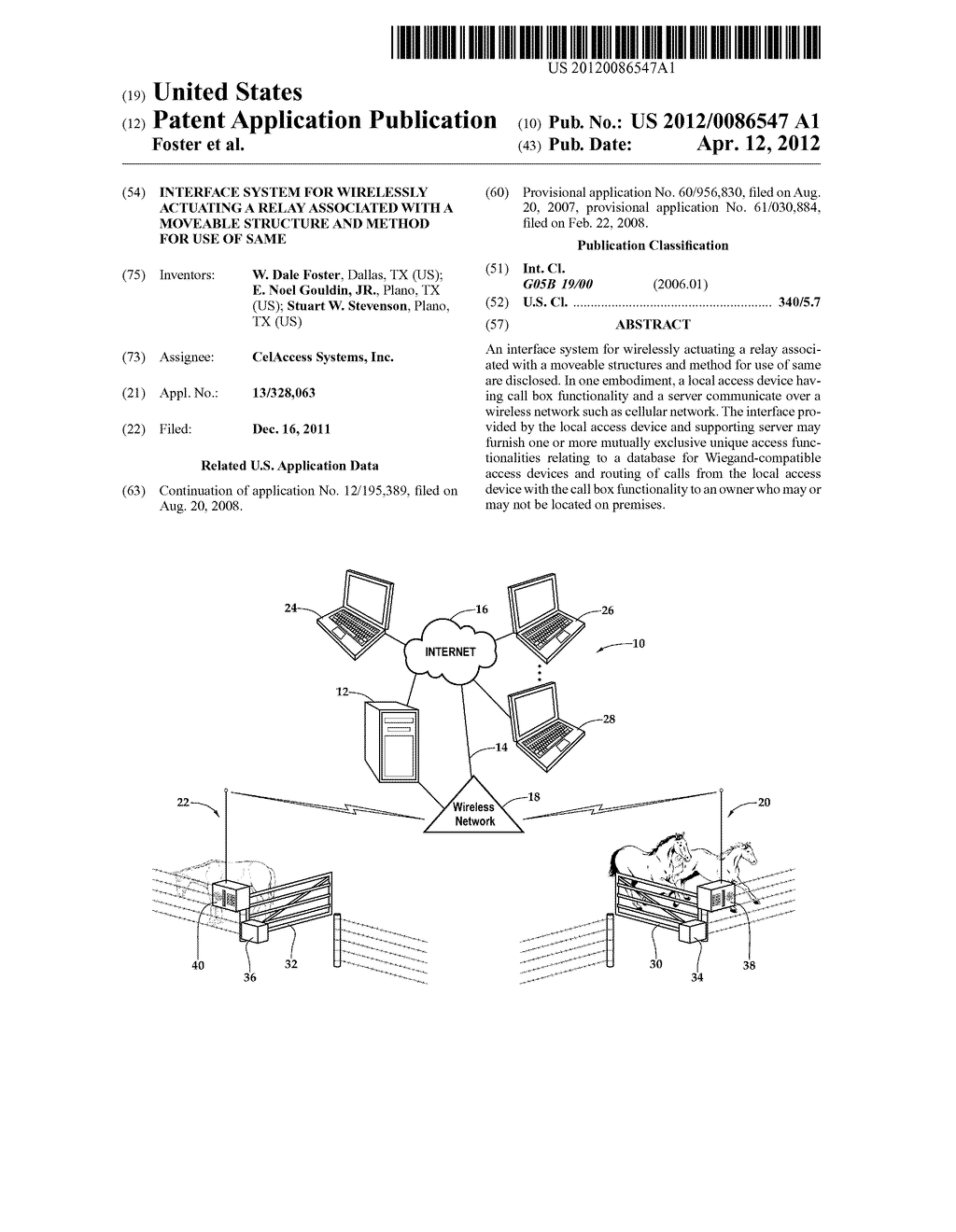 INTERFACE SYSTEM FOR WIRELESSLY ACTUATING A RELAY ASSOCIATED WITH A     MOVEABLE STRUCTURE AND METHOD FOR USE OF SAME - diagram, schematic, and image 01