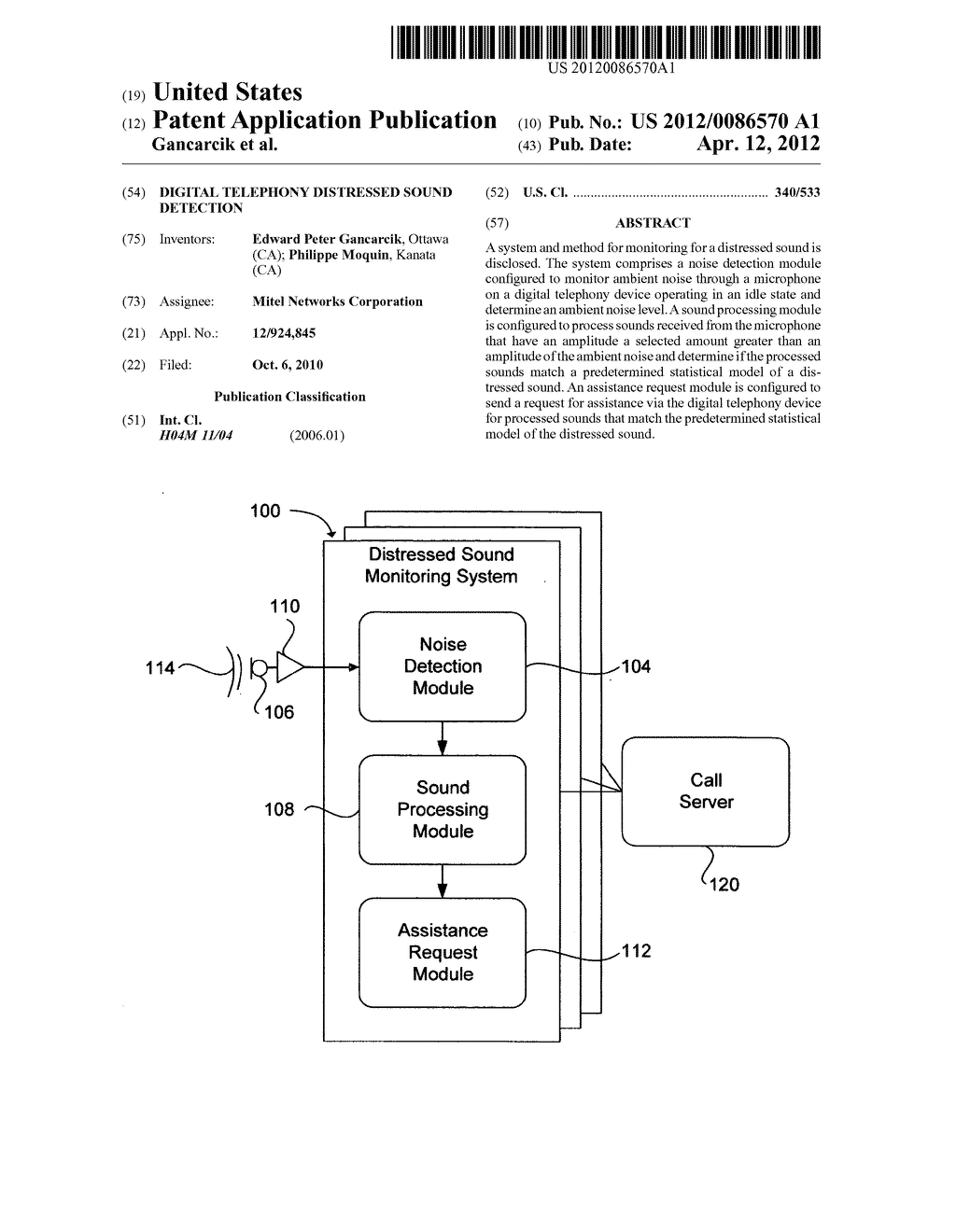 Digital telephony distressed sound detection - diagram, schematic, and image 01