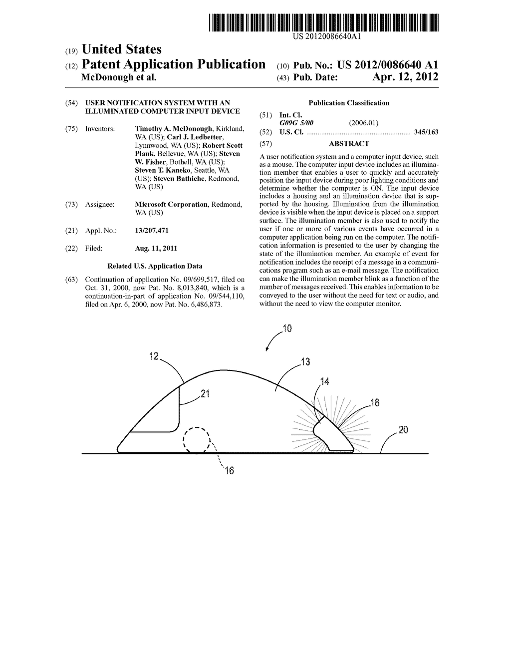 User Notification System with an Illuminated Computer Input Device - diagram, schematic, and image 01