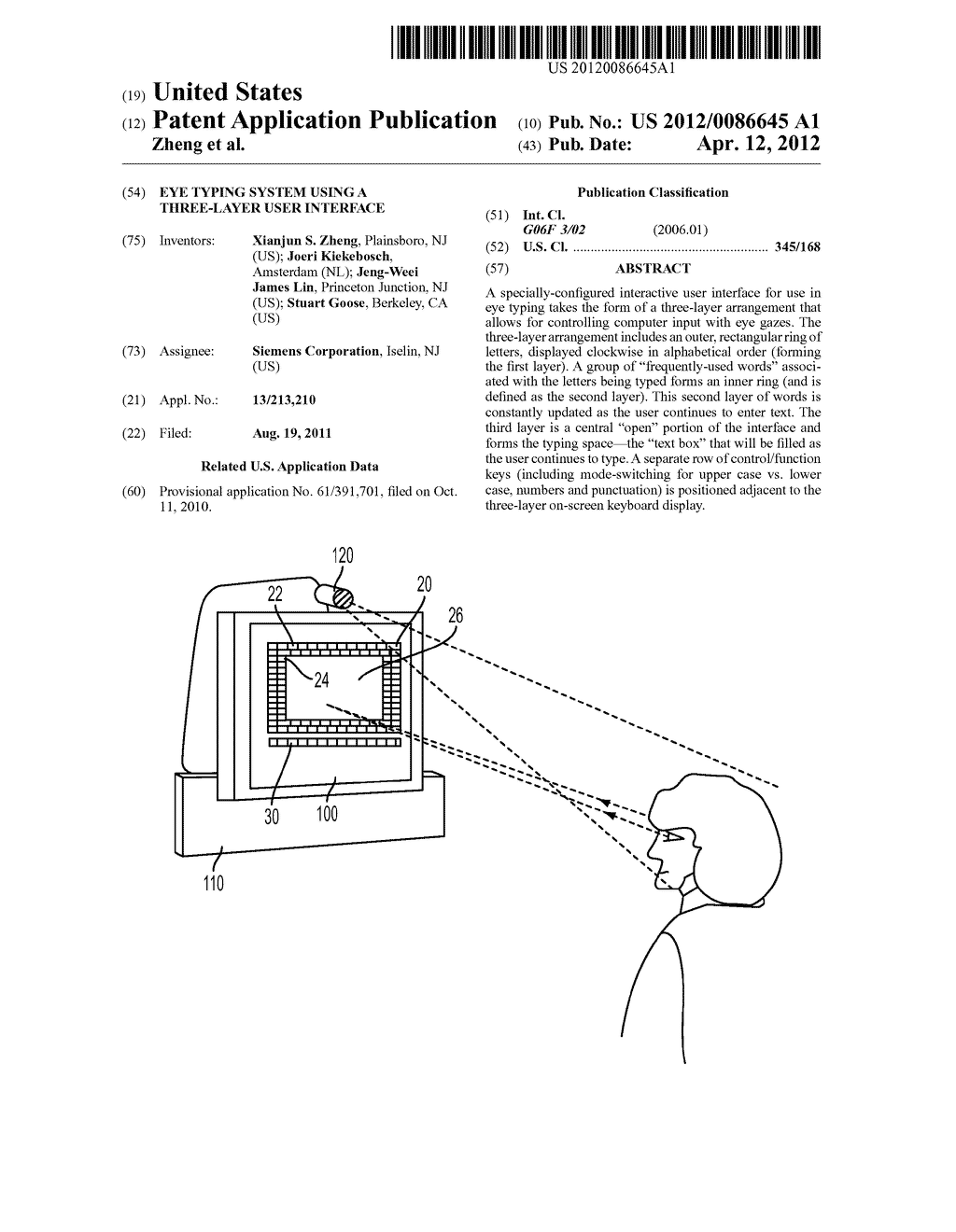 EYE TYPING SYSTEM USING A THREE-LAYER USER INTERFACE - diagram, schematic, and image 01