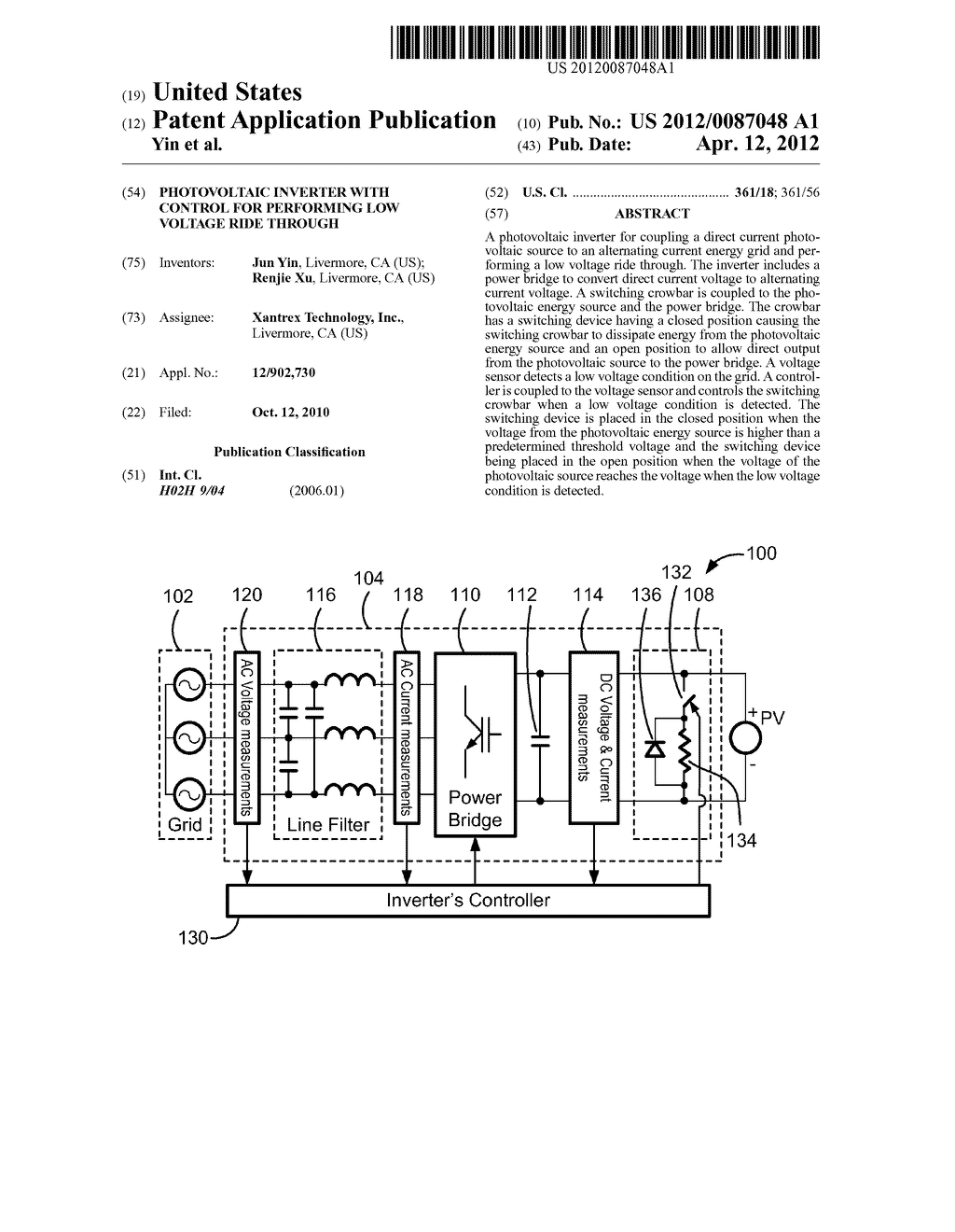 PHOTOVOLTAIC INVERTER WITH CONTROL FOR PERFORMING LOW VOLTAGE RIDE THROUGH - diagram, schematic, and image 01