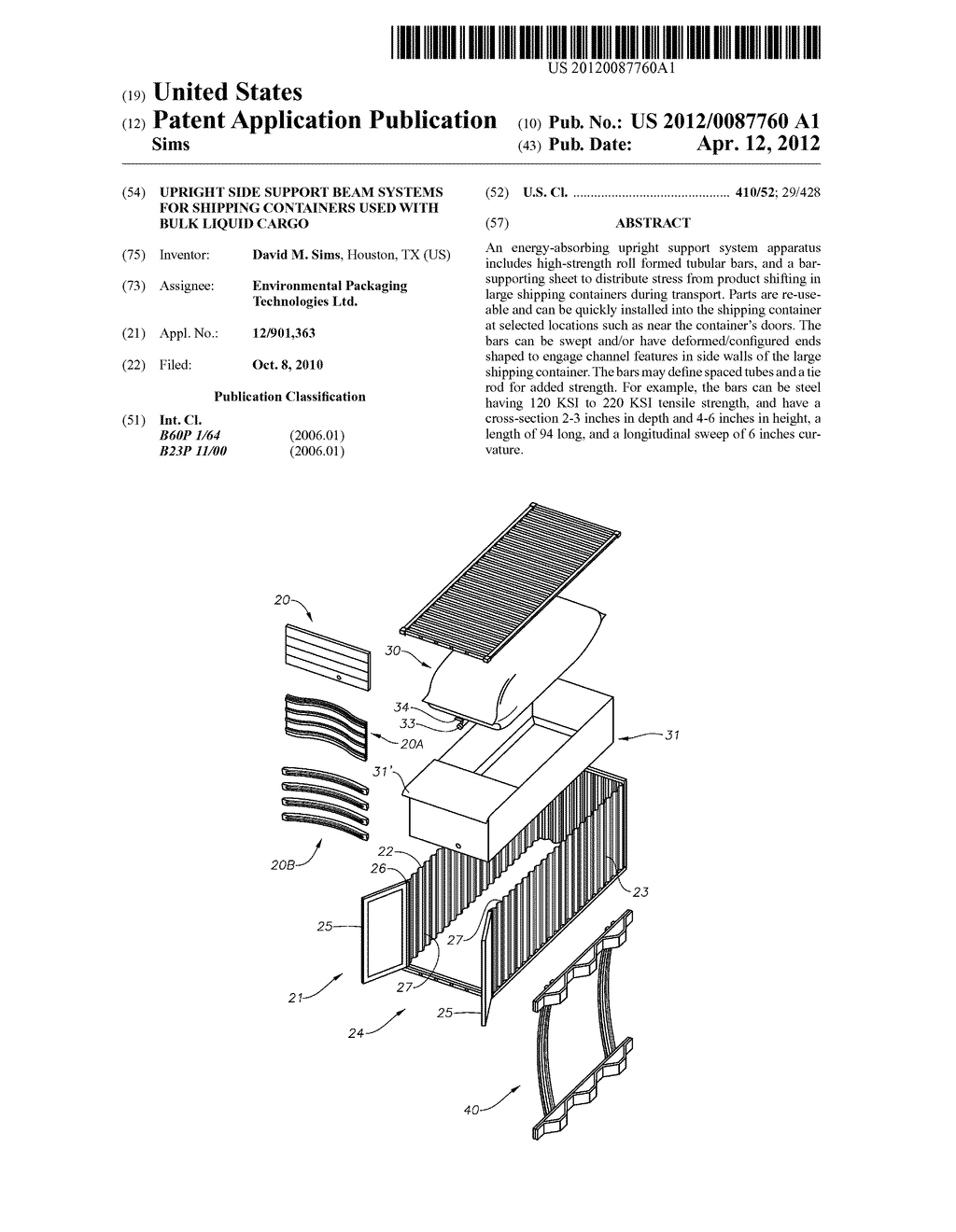 UPRIGHT SIDE SUPPORT BEAM SYSTEMS FOR SHIPPING CONTAINERS USED WITH BULK     LIQUID CARGO - diagram, schematic, and image 01