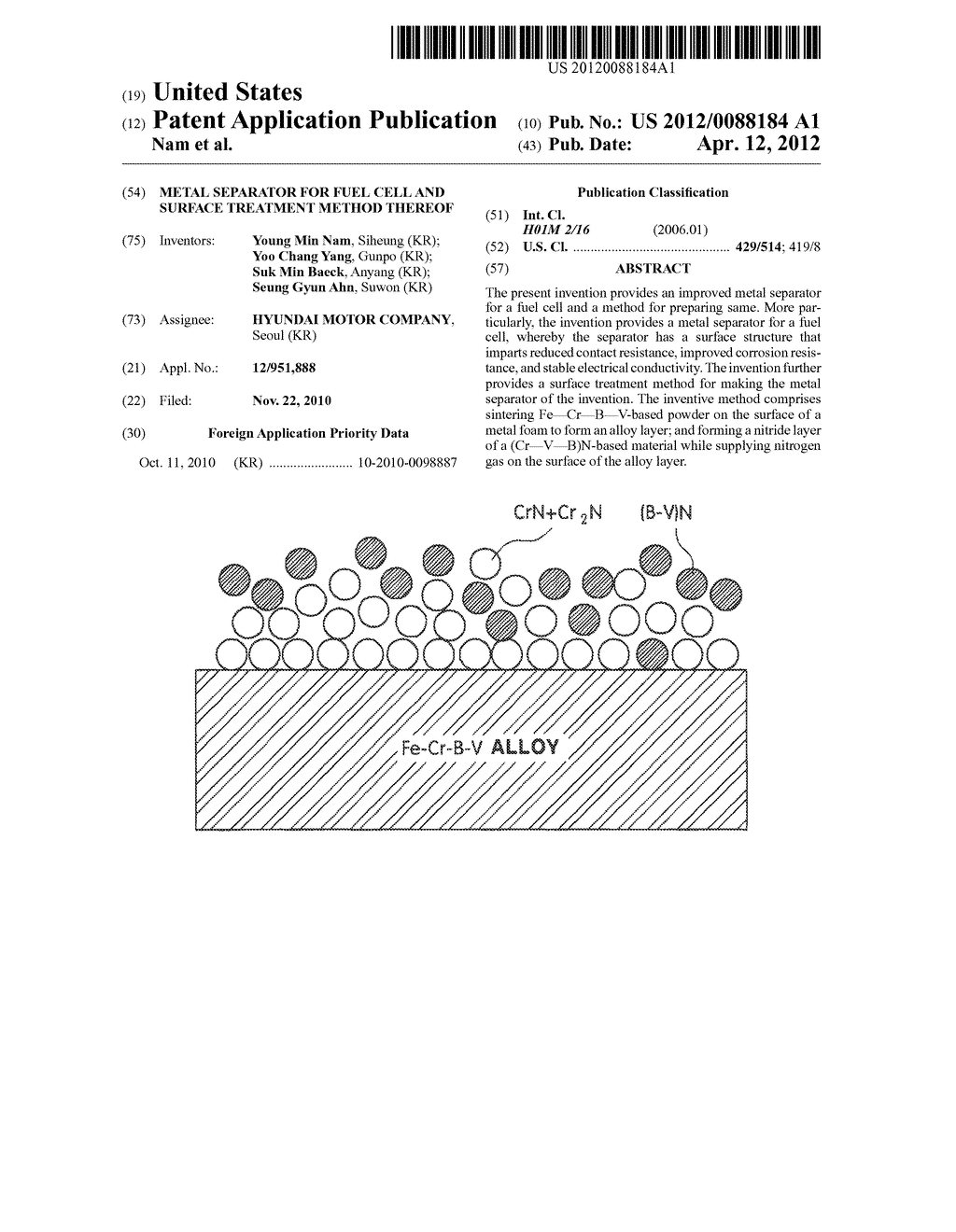 METAL SEPARATOR FOR FUEL CELL AND SURFACE TREATMENT METHOD THEREOF - diagram, schematic, and image 01