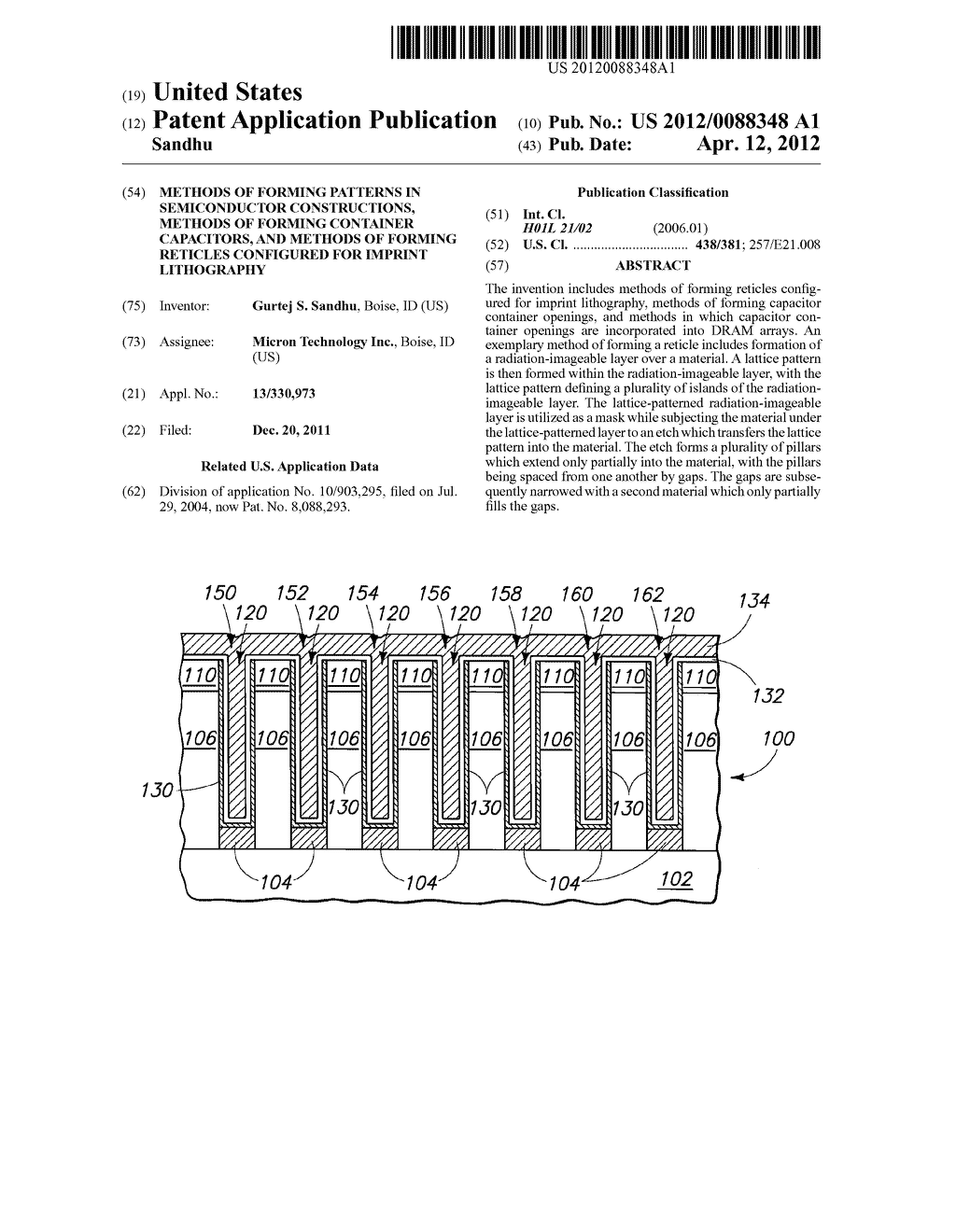 Methods of Forming Patterns in Semiconductor Constructions, Methods of     Forming Container Capacitors, and Methods of Forming Reticles Configured     for Imprint Lithography - diagram, schematic, and image 01