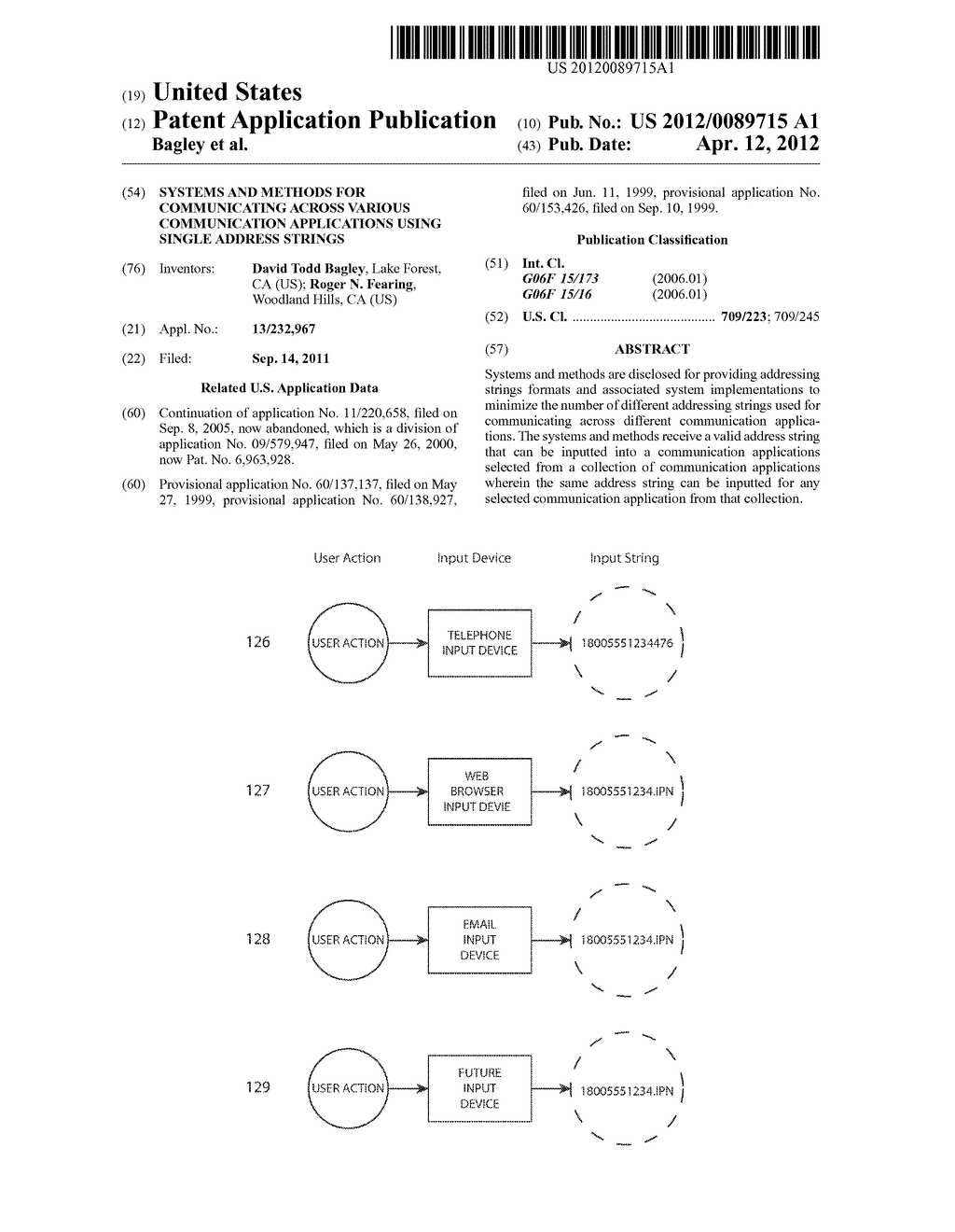 Systems and methods for communicating across various communication     applications using single address strings - diagram, schematic, and image 01