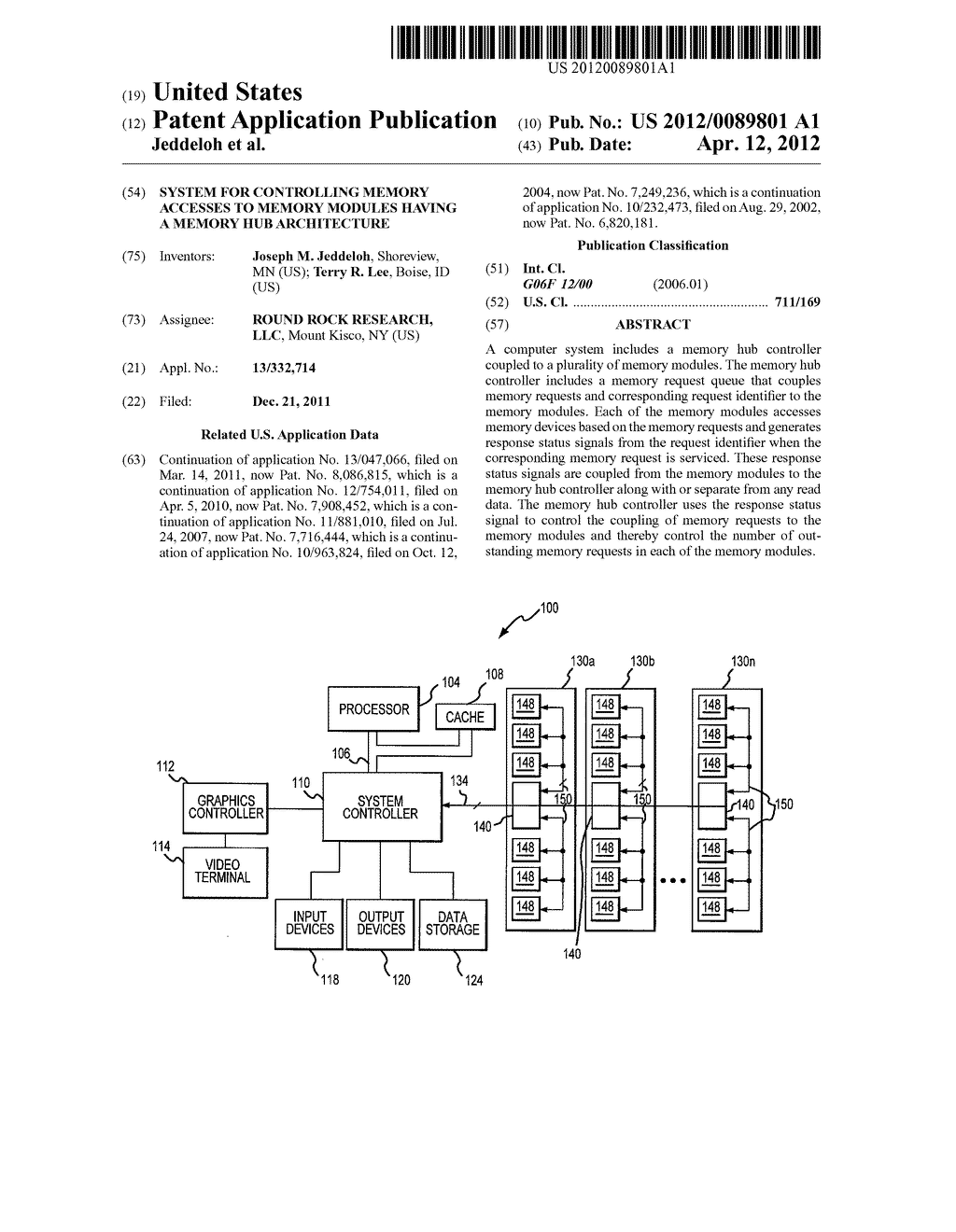 SYSTEM FOR CONTROLLING MEMORY ACCESSES TO MEMORY MODULES HAVING A MEMORY     HUB ARCHITECTURE - diagram, schematic, and image 01