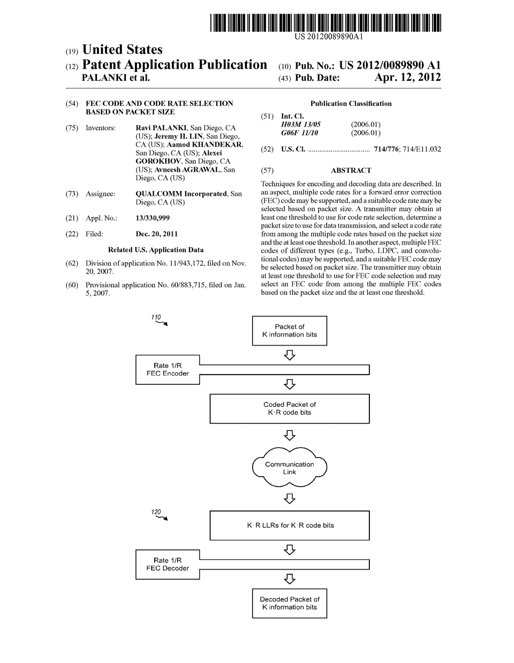 FEC CODE AND CODE RATE SELECTION BASED ON PACKET SIZE - diagram, schematic, and image 01