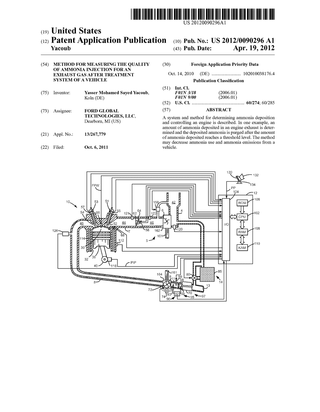 METHOD FOR MEASURING THE QUALITY OF AMMONIA INJECTION FOR AN EXHAUST GAS     AFTER TREATMENT SYSTEM OF A VEHICLE - diagram, schematic, and image 01