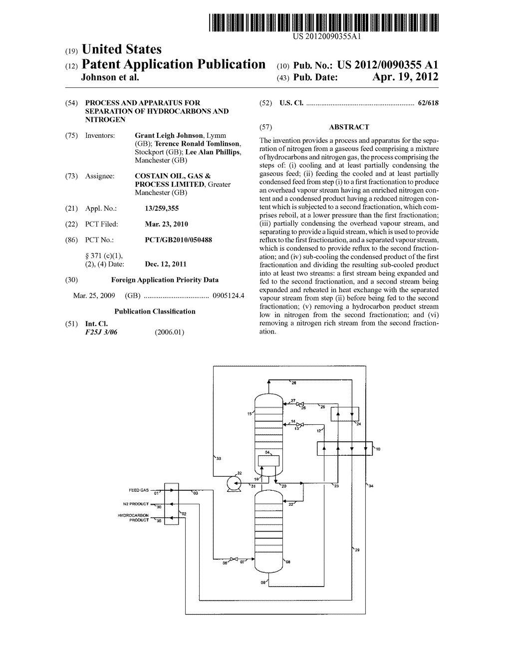 PROCESS AND APPARATUS FOR SEPARATION OF HYDROCARBONS AND NITROGEN - diagram, schematic, and image 01