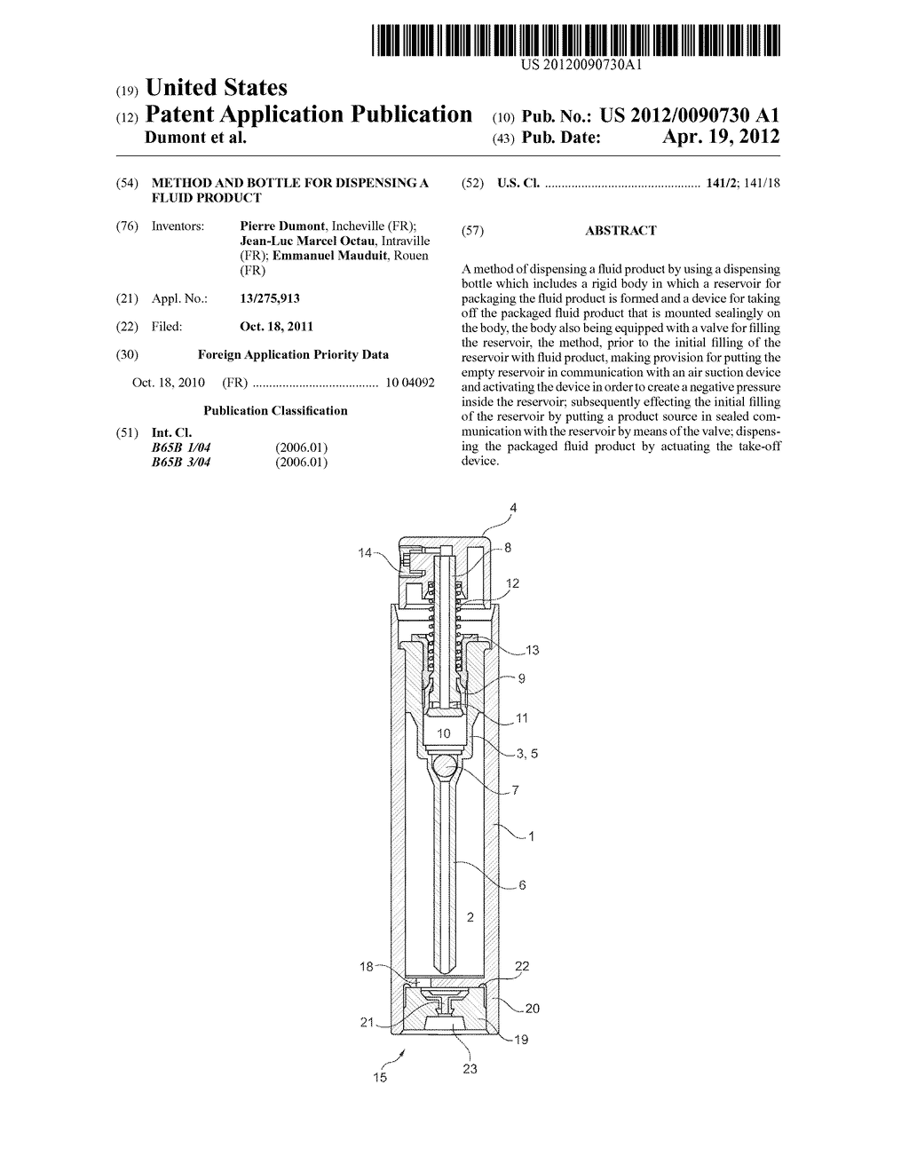 METHOD AND BOTTLE FOR DISPENSING A FLUID PRODUCT - diagram, schematic, and image 01