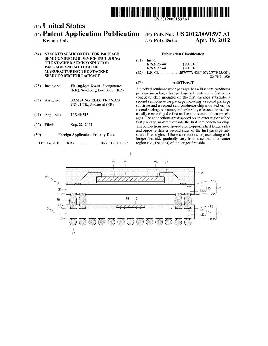 STACKED SEMICONDUCTOR PACKAGE, SEMICONDUCTOR DEVICE INCLUDING THE STACKED     SEMICONDUCTOR PACKAGE AND METHOD OF MANUFACTURING THE STACKED     SEMICONDUCTOR PACKAGE - diagram, schematic, and image 01