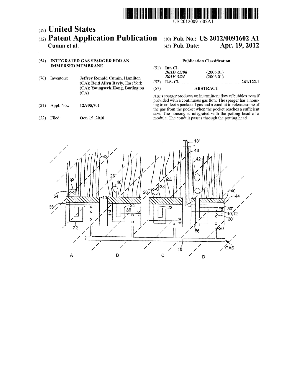 INTEGRATED GAS SPARGER FOR AN IMMERSED MEMBRANE - diagram, schematic, and image 01