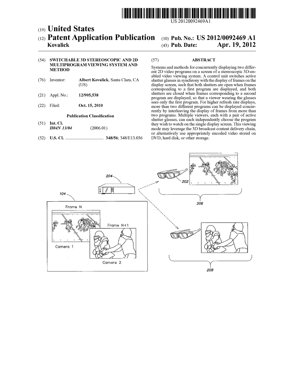 SWITCHABLE 3D STEREOSCOPIC AND 2D MULTIPROGRAM VIEWING SYSTEM AND METHOD - diagram, schematic, and image 01