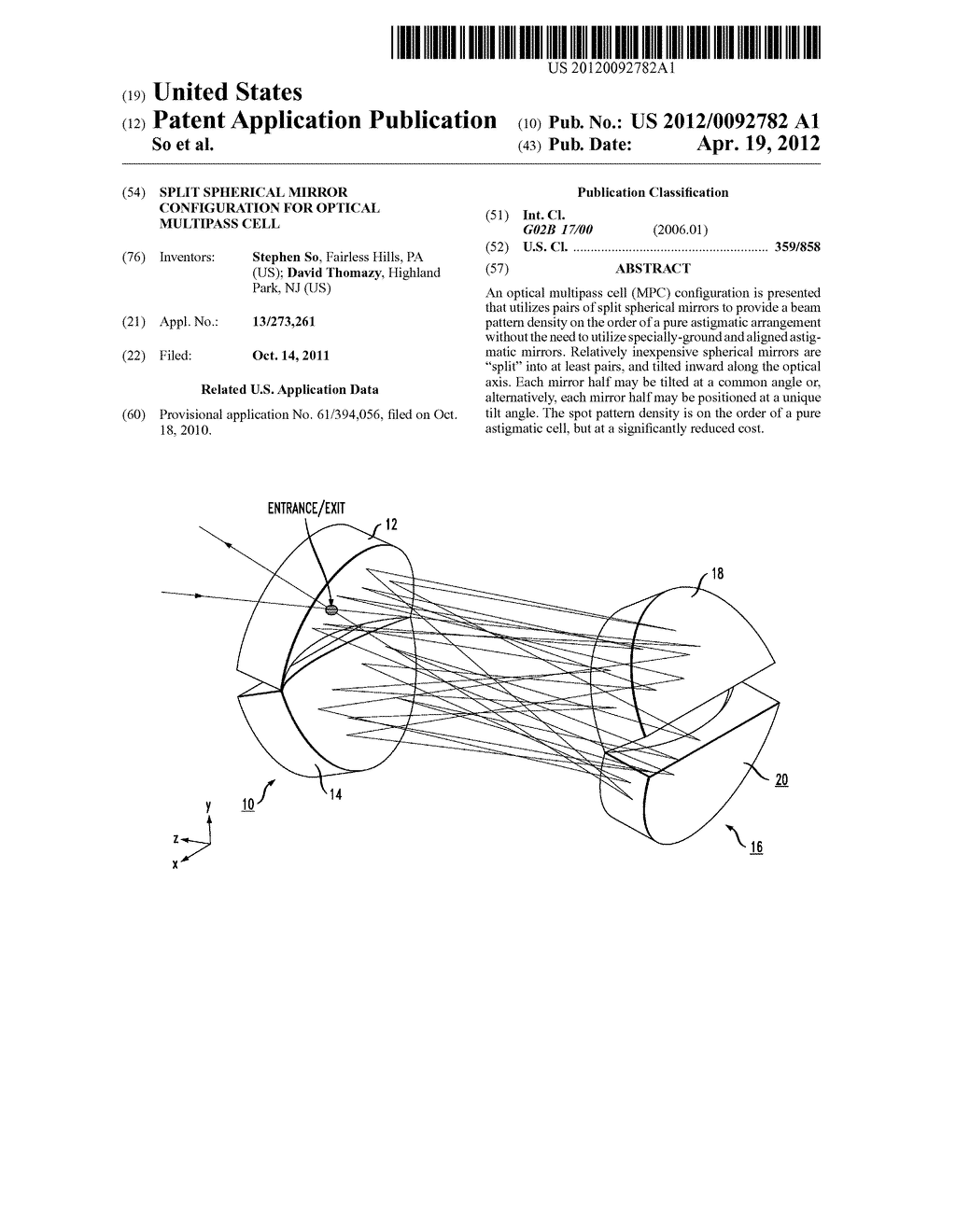 Split Spherical Mirror Configuration for Optical Multipass Cell - diagram, schematic, and image 01