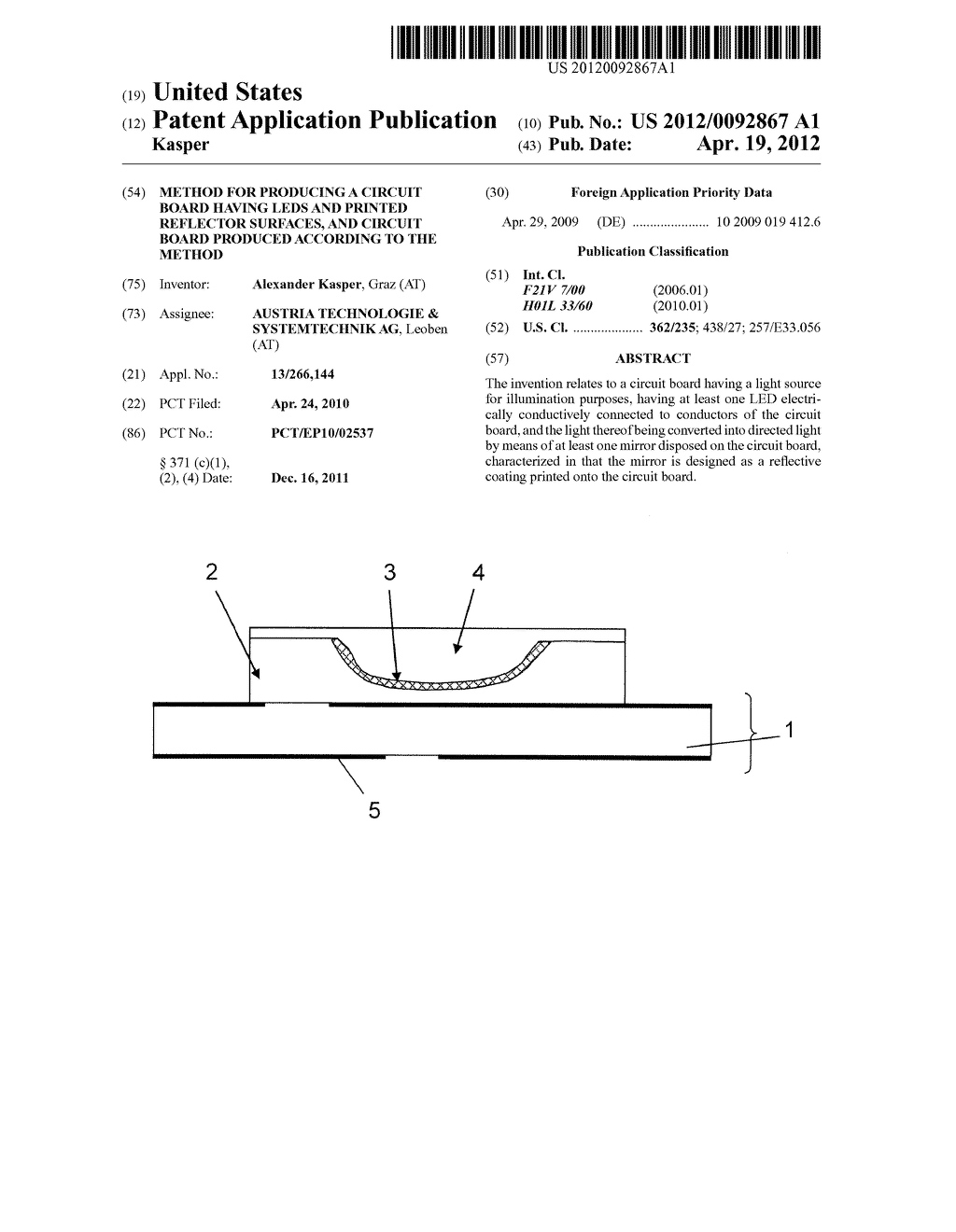 METHOD FOR PRODUCING A CIRCUIT BOARD HAVING LEDS AND PRINTED REFLECTOR     SURFACES, AND CIRCUIT BOARD PRODUCED ACCORDING TO THE METHOD - diagram, schematic, and image 01