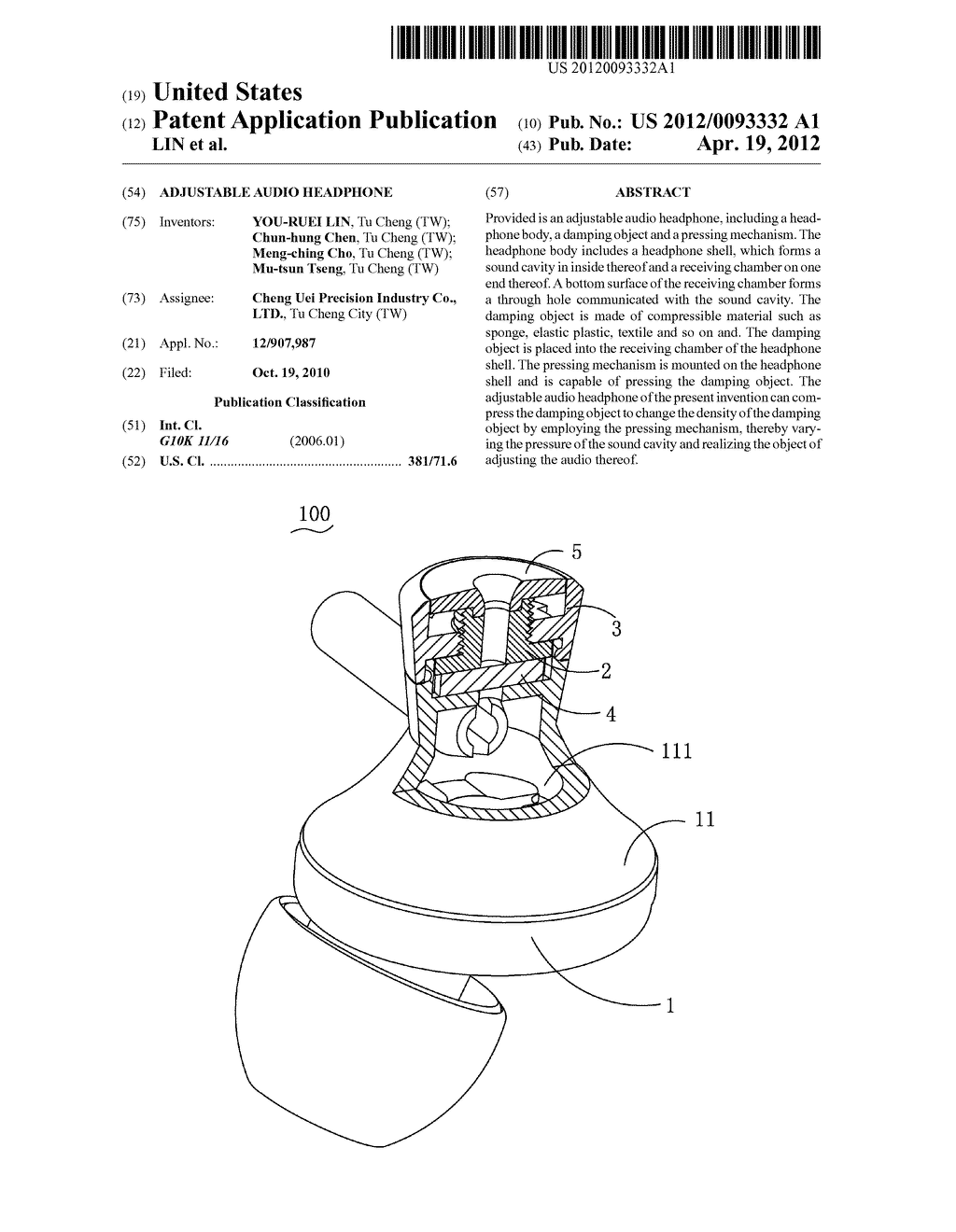 ADJUSTABLE AUDIO HEADPHONE - diagram, schematic, and image 01