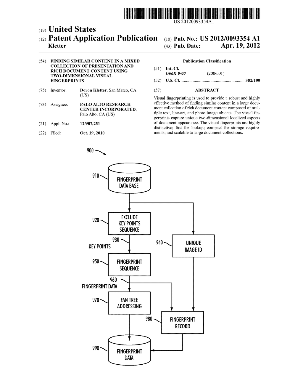 FINDING SIMILAR CONTENT IN A MIXED COLLECTION OF PRESENTATION AND RICH     DOCUMENT CONTENT USING TWO-DIMENSIONAL VISUAL FINGERPRINTS - diagram, schematic, and image 01