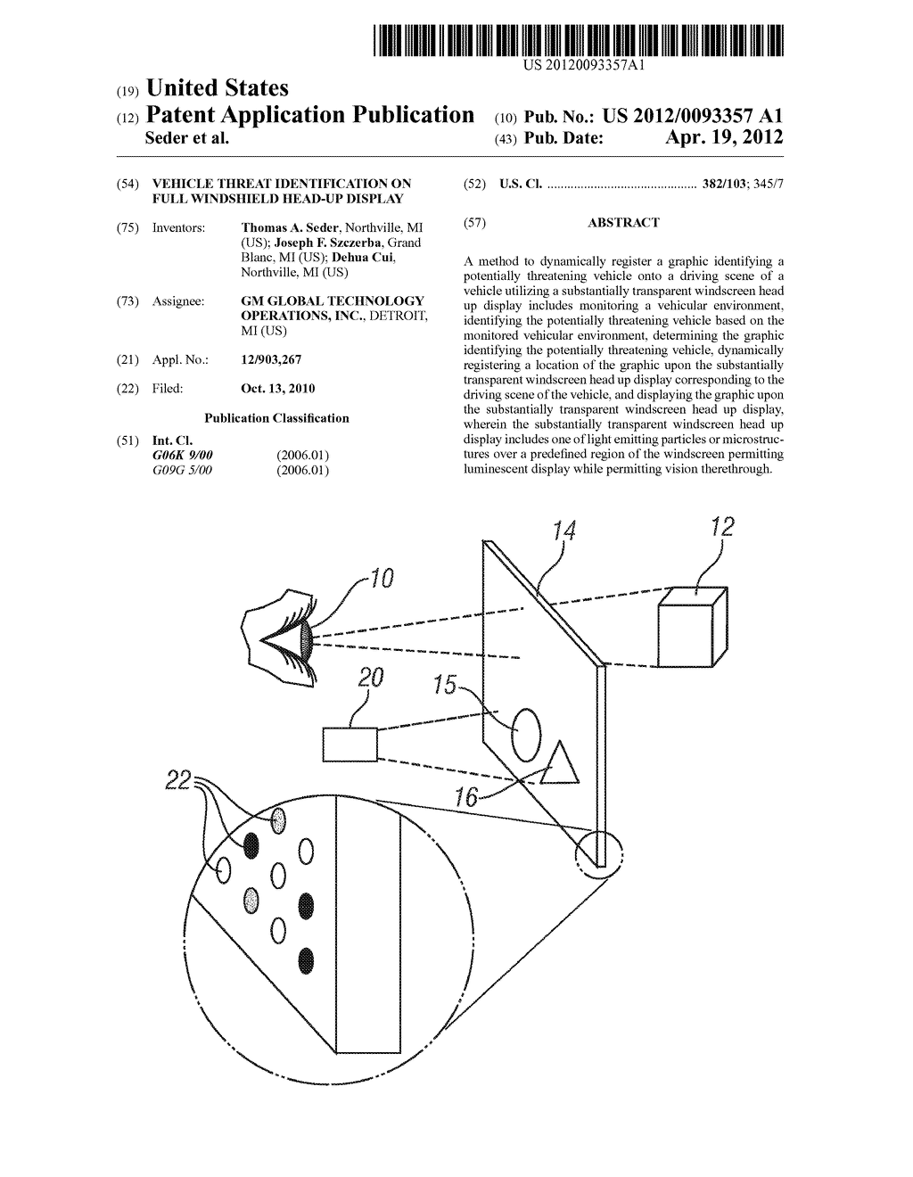 VEHICLE THREAT IDENTIFICATION ON FULL WINDSHIELD HEAD-UP DISPLAY - diagram, schematic, and image 01