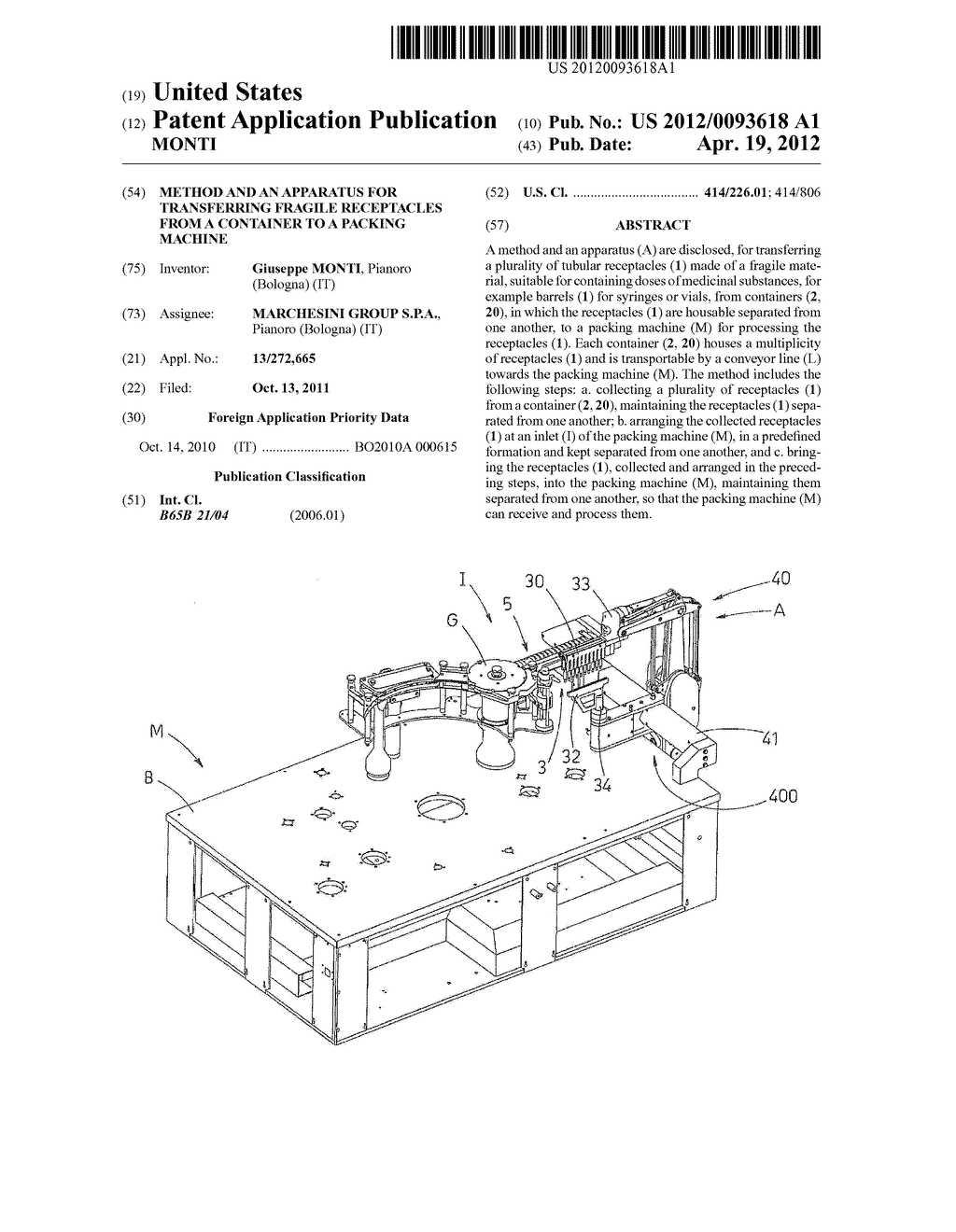 Method And An Apparatus For Transferring Fragile Receptacles From A     Container To A Packing Machine - diagram, schematic, and image 01