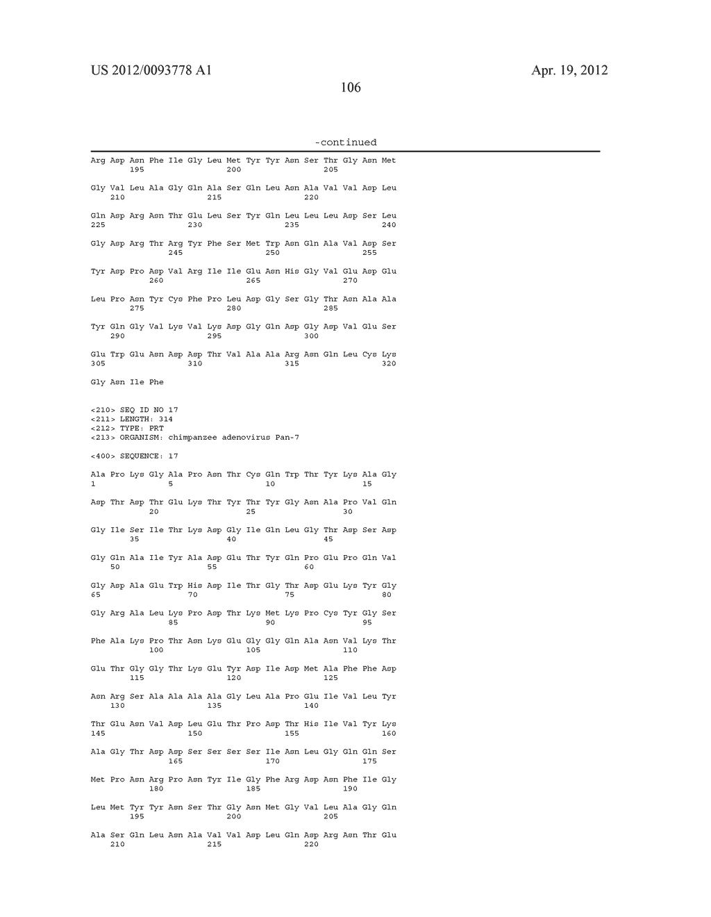 SIMIAN ADENOVIRUS NUCLEIC ACID AND AMINO ACID SEQUENCES, VECTORS     CONTAINING SAME, AND METHODS OF USE - diagram, schematic, and image 109