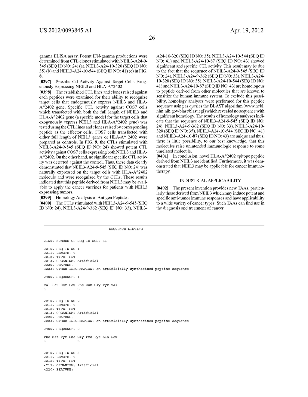 NEIL3 PEPTIDES AND VACCINES INCLUDING THE SAME - diagram, schematic, and image 37