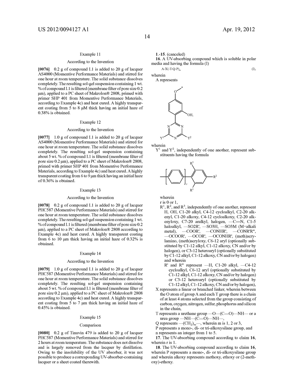 UV ABSORBERS SOLUBLE IN POLAR MEDIA - diagram, schematic, and image 15