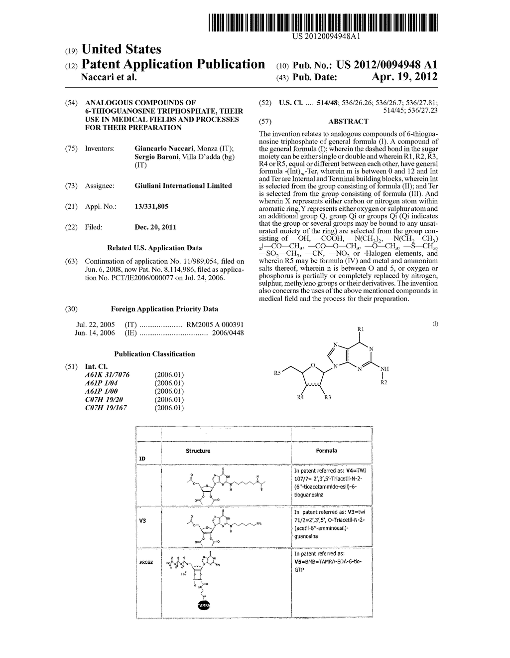  Analogous Compounds of 6-Thioguanosine Triphosphate, their use in Medical     Fields and Processes for their Preparation - diagram, schematic, and image 01