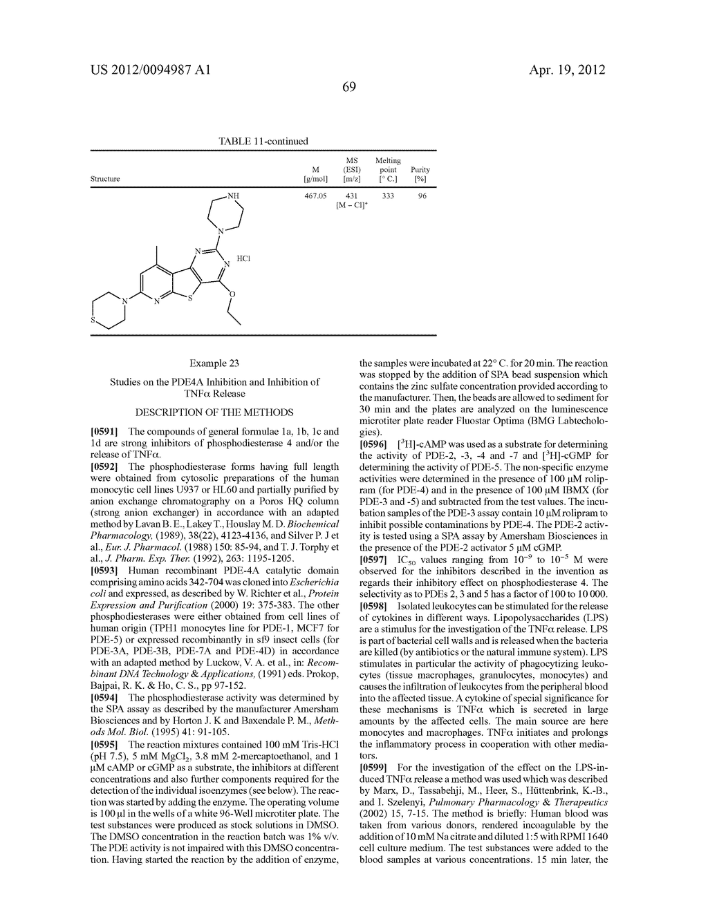 SUBSTITUTED PYRIDO [3', 2': 4, 5] THIENO [3, 2-D] PYRIMIDINES AND PYRIDO     [3', 2': 4, 5] FURO [3, 2-D] PYRIMIDINES USED AS INHIBITORS OF THE PDE-4     AND/OR THE RELEASE OF TNF-alpha - diagram, schematic, and image 71