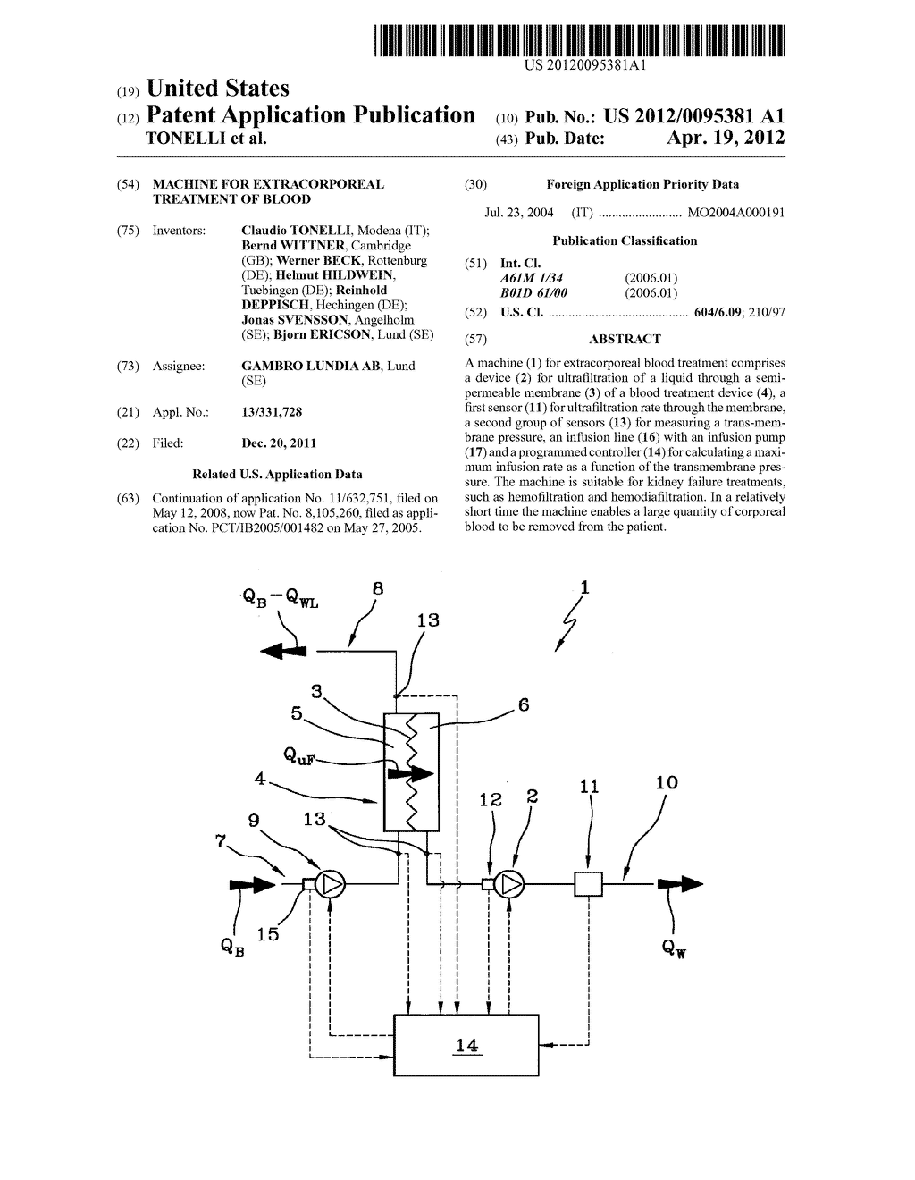 MACHINE FOR EXTRACORPOREAL TREATMENT OF BLOOD - diagram, schematic, and image 01