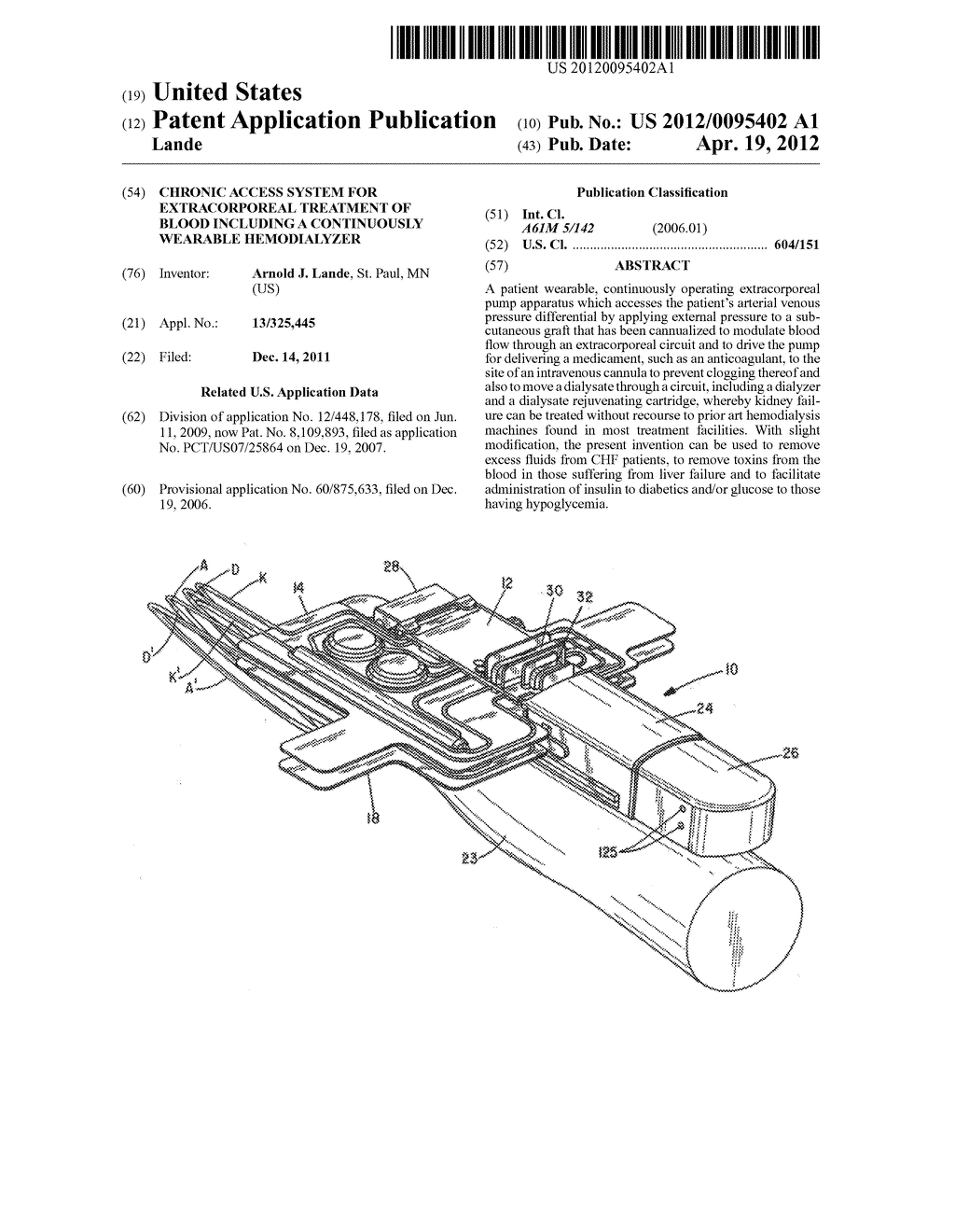 Chronic Access System for Extracorporeal Treatment of Blood Including a     Continuously Wearable Hemodialyzer - diagram, schematic, and image 01