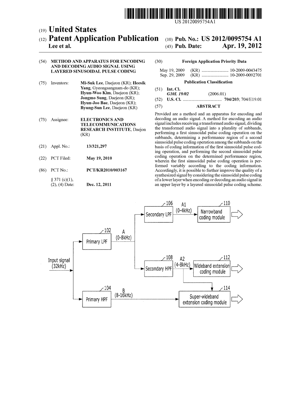 METHOD AND APPARATUS FOR ENCODING AND DECODING AUDIO SIGNAL USING LAYERED     SINUSOIDAL PULSE CODING - diagram, schematic, and image 01