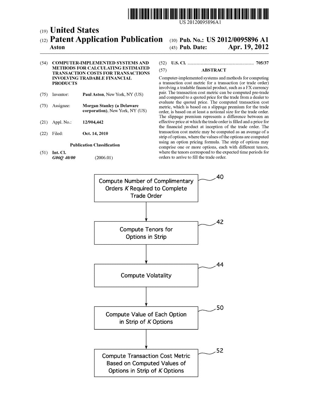 COMPUTER-IMPLEMENTED SYSTEMS AND METHODS FOR CALCULATING ESTIMATED     TRANSACTION COSTS FOR TRANSACTIONS INVOLVING TRADABLE  FINANCIAL PRODUCTS - diagram, schematic, and image 01