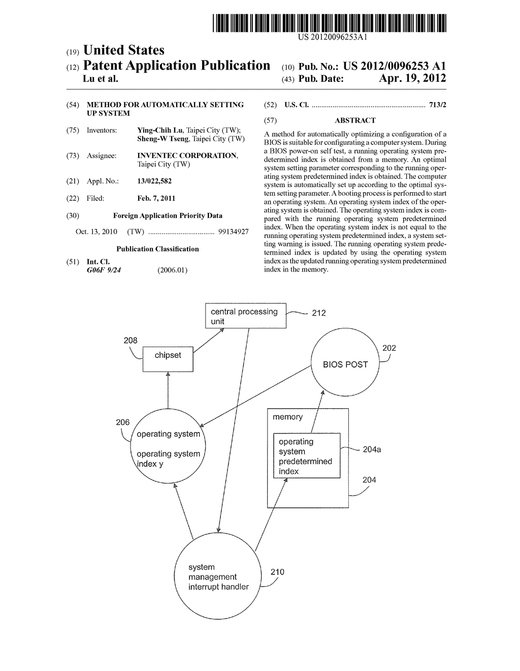 METHOD FOR AUTOMATICALLY SETTING UP SYSTEM - diagram, schematic, and image 01