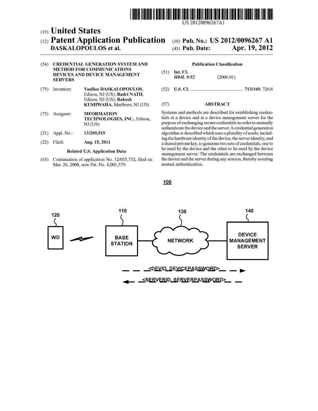 CREDENTIAL GENERATION SYSTEM AND METHOD FOR COMMUNICATIONS DEVICES AND     DEVICE MANAGEMENT SERVERS - diagram, schematic, and image 01