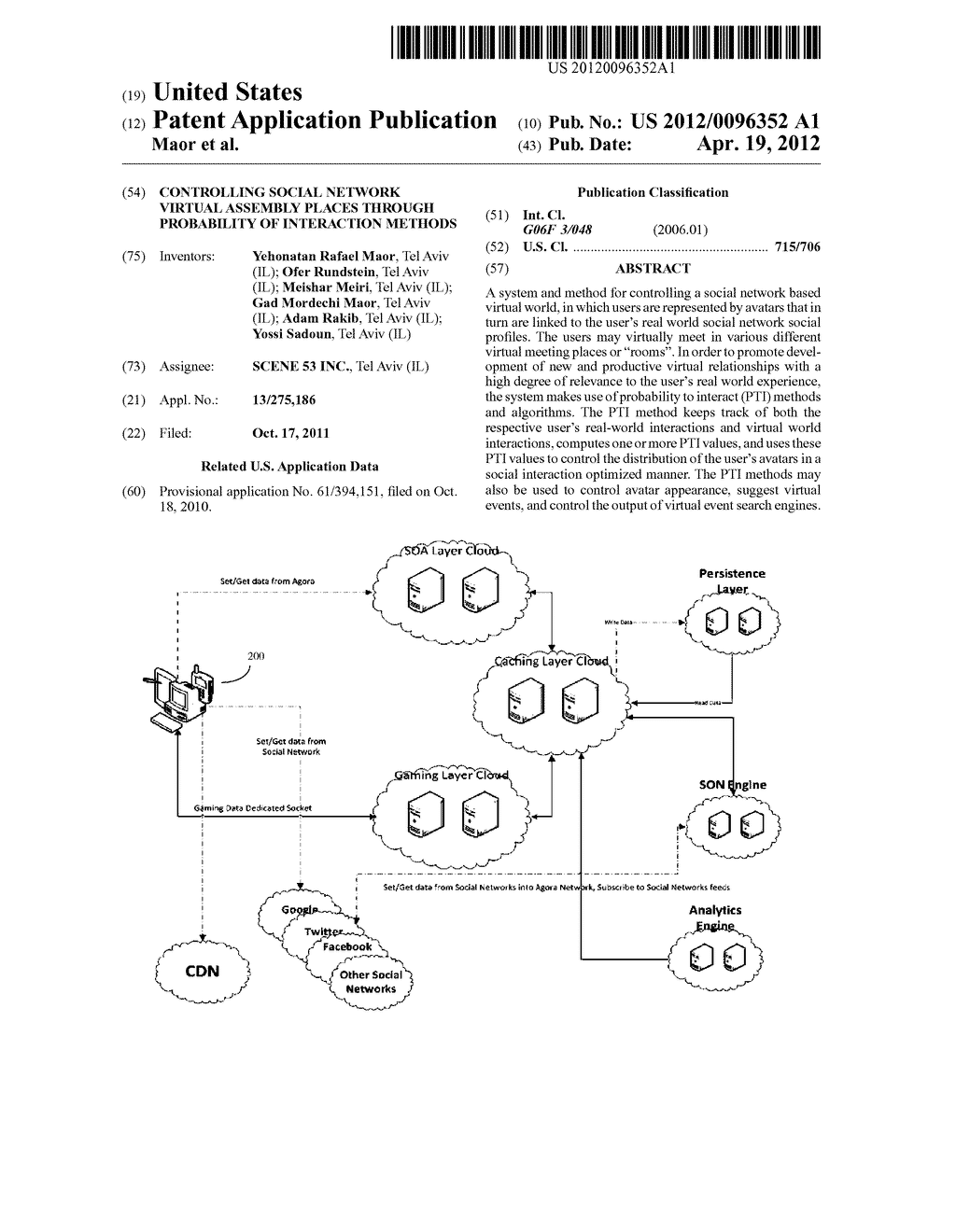 CONTROLLING SOCIAL NETWORK VIRTUAL ASSEMBLY PLACES THROUGH PROBABILITY OF     INTERACTION METHODS - diagram, schematic, and image 01