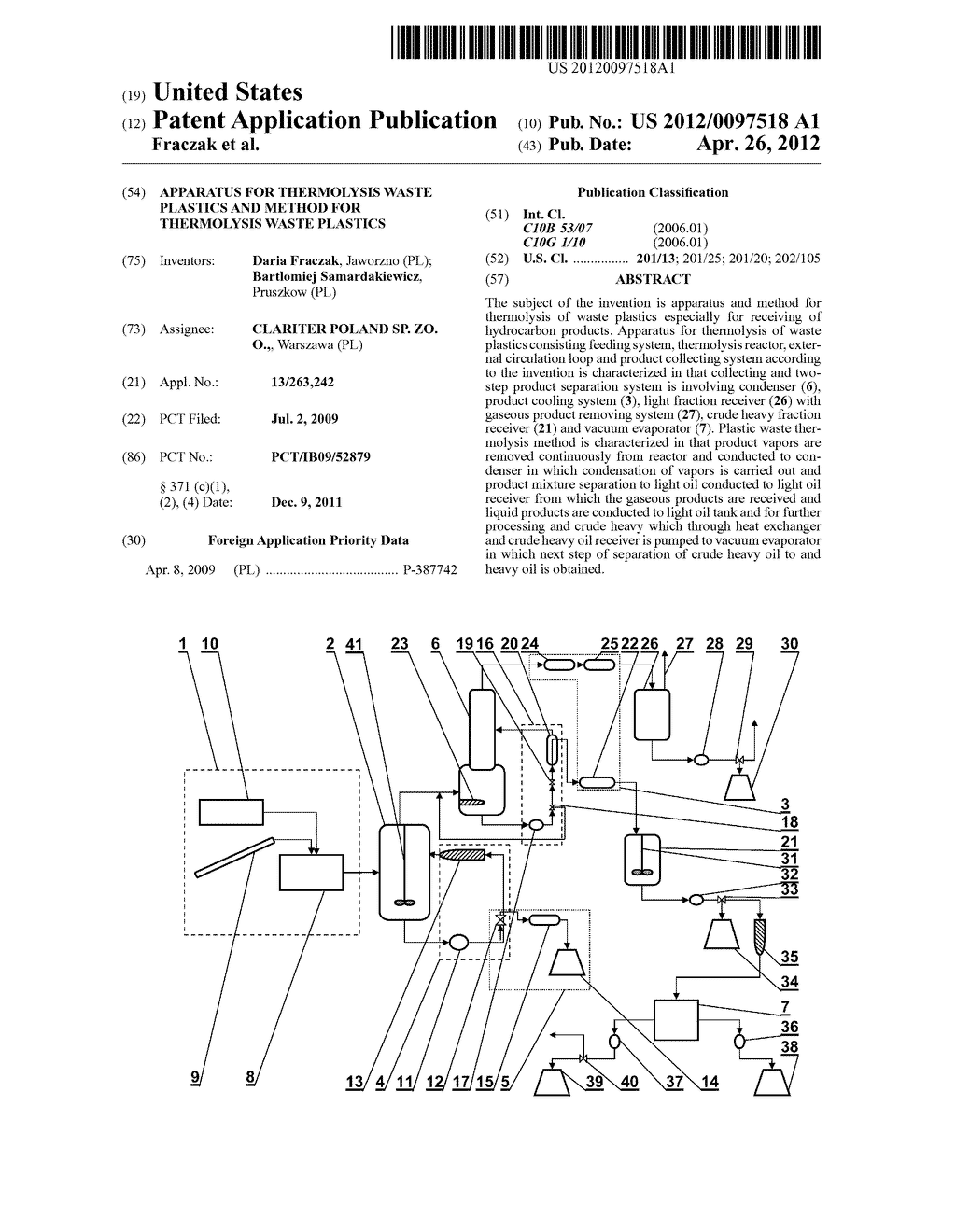 APPARATUS FOR THERMOLYSIS WASTE PLASTICS AND METHOD FOR THERMOLYSIS WASTE     PLASTICS - diagram, schematic, and image 01