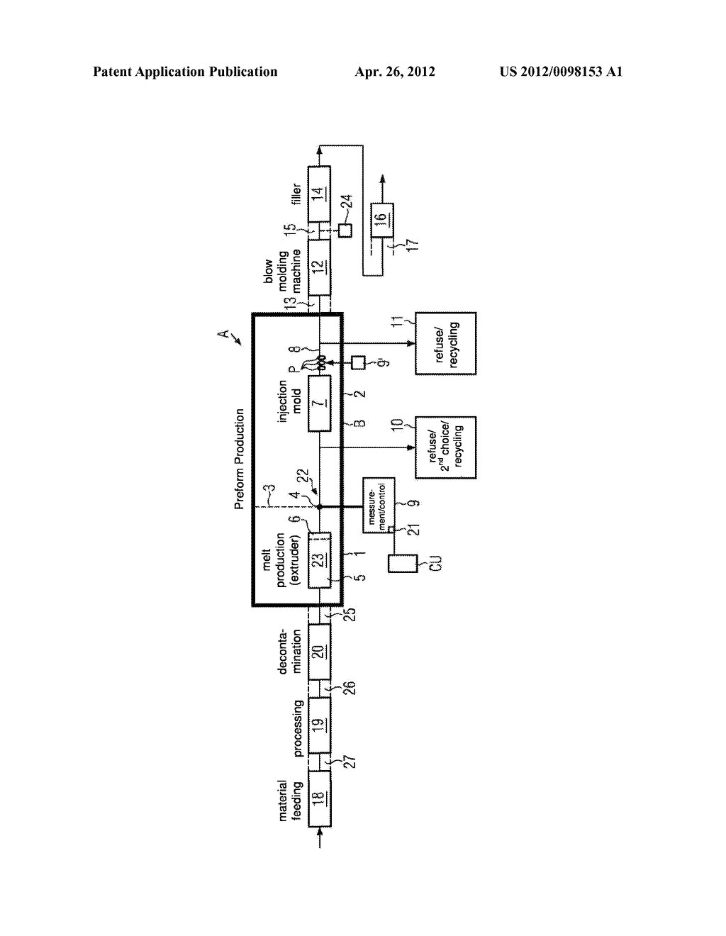PLANT AND METHOD FOR THE CONTINUOUS PRODUCTION OF PREFORMS - diagram, schematic, and image 02