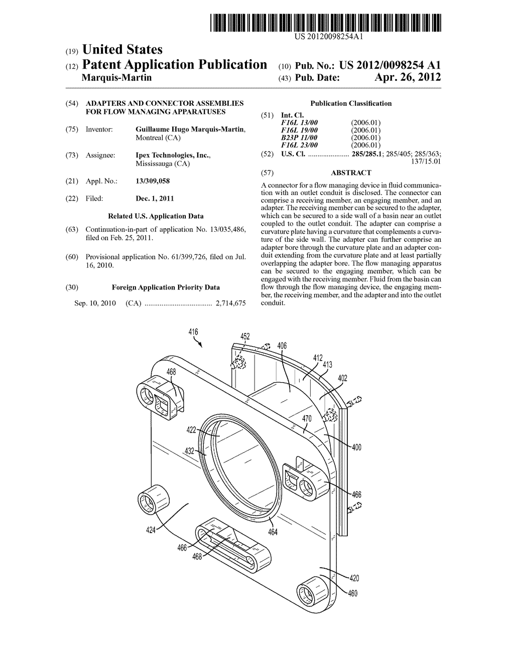 ADAPTERS AND CONNECTOR ASSEMBLIES FOR FLOW MANAGING APPARATUSES - diagram, schematic, and image 01