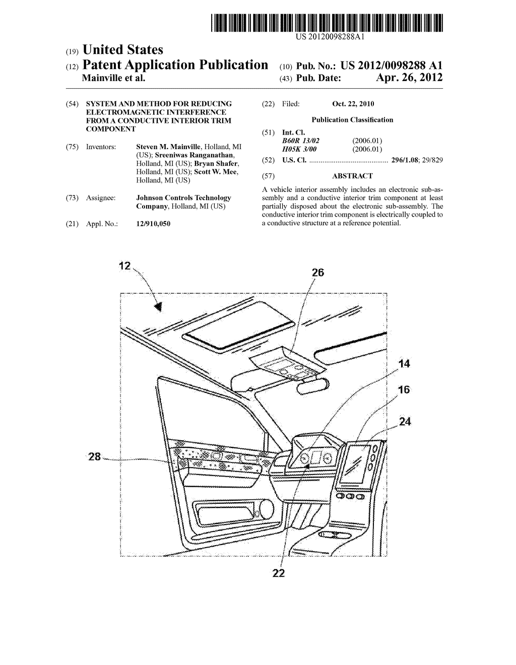 SYSTEM AND METHOD FOR REDUCING ELECTROMAGNETIC INTERFERENCE FROM A     CONDUCTIVE INTERIOR TRIM COMPONENT - diagram, schematic, and image 01