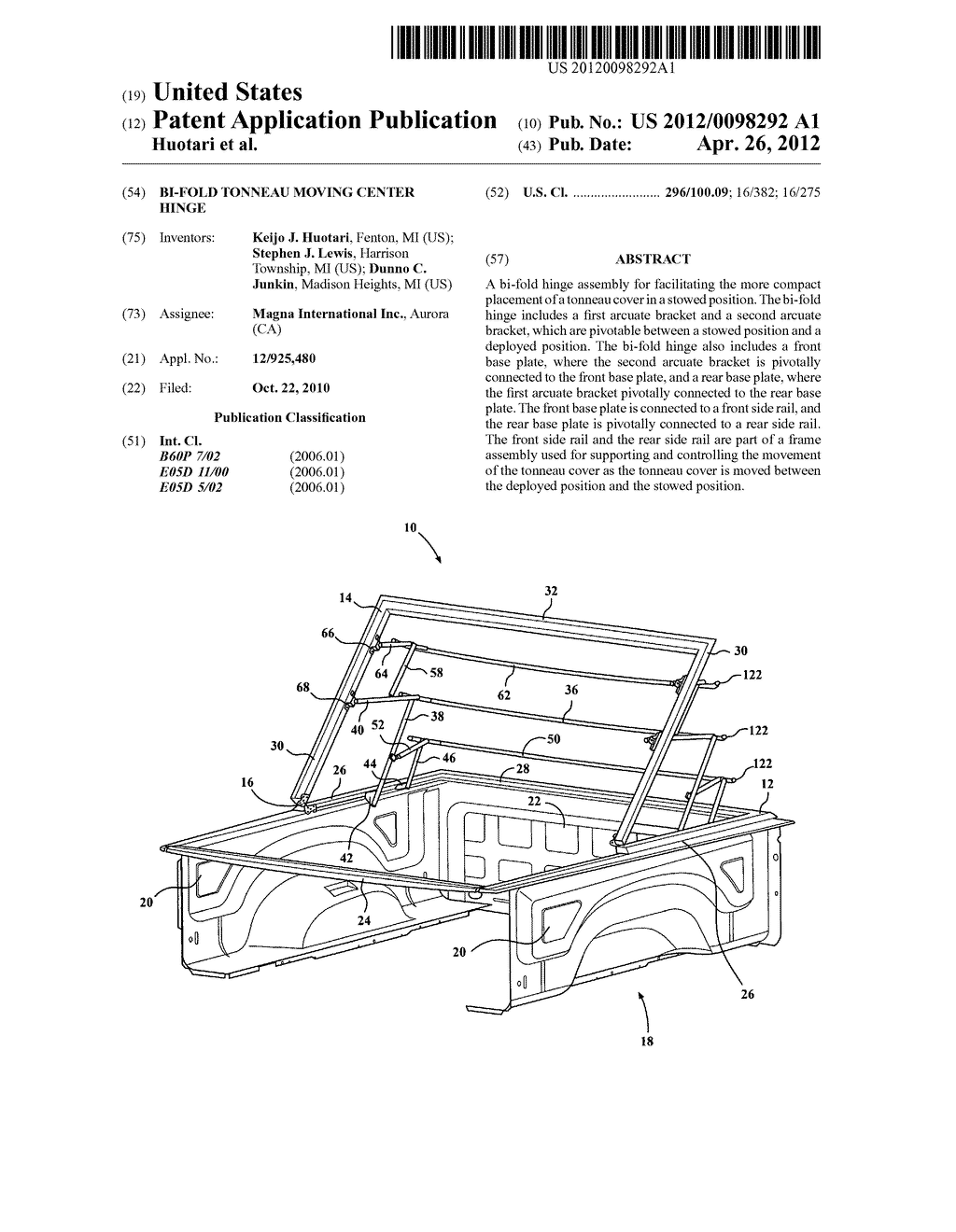 Bi-fold tonneau moving center hinge - diagram, schematic, and image 01