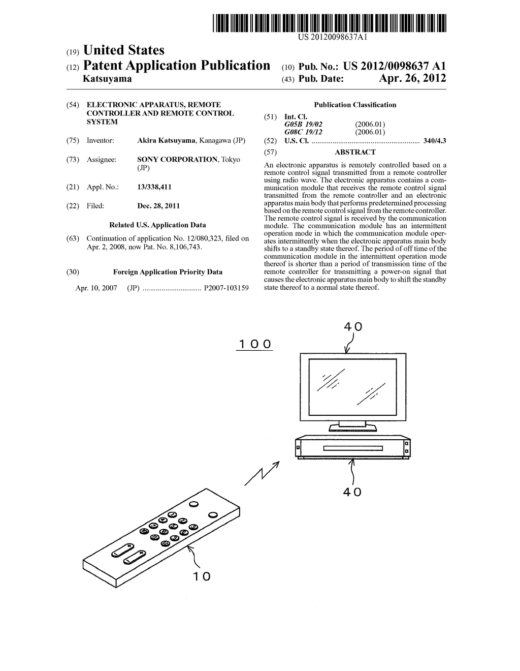 ELECTRONIC APPARATUS, REMOTE CONTROLLER AND REMOTE CONTROL SYSTEM - diagram, schematic, and image 01