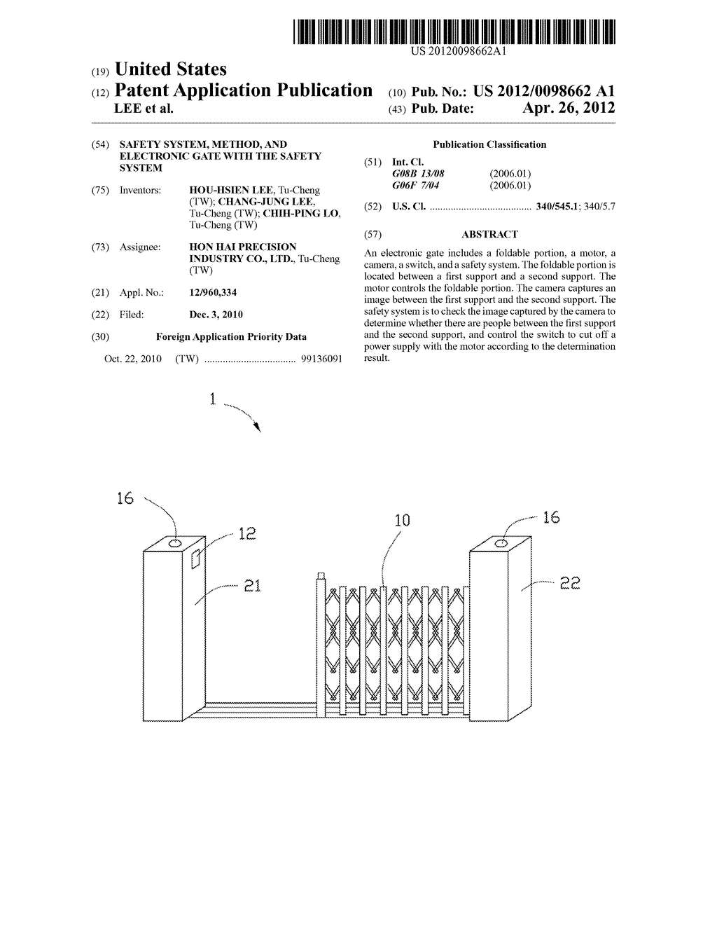 SAFETY SYSTEM, METHOD, AND ELECTRONIC GATE WITH THE SAFETY SYSTEM - diagram, schematic, and image 01