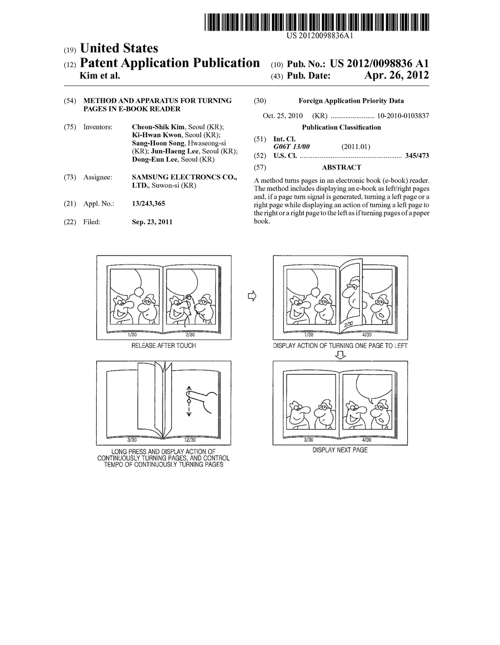 METHOD AND APPARATUS FOR TURNING PAGES IN E-BOOK READER - diagram, schematic, and image 01