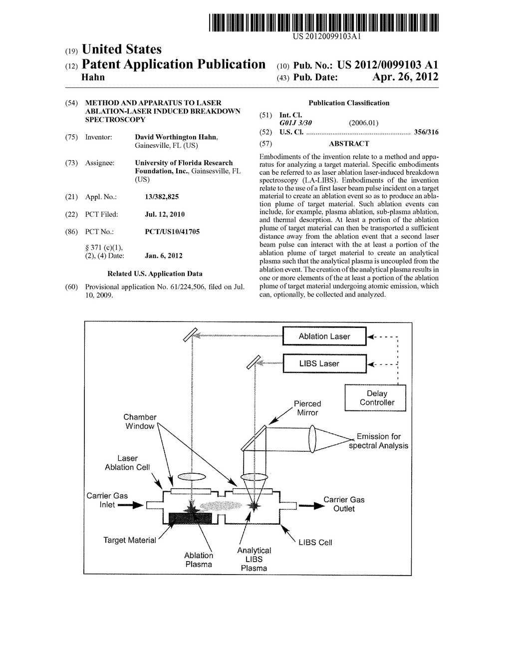 METHOD AND APPARATUS TO LASER ABLATION-LASER INDUCED BREAKDOWN     SPECTROSCOPY - diagram, schematic, and image 01