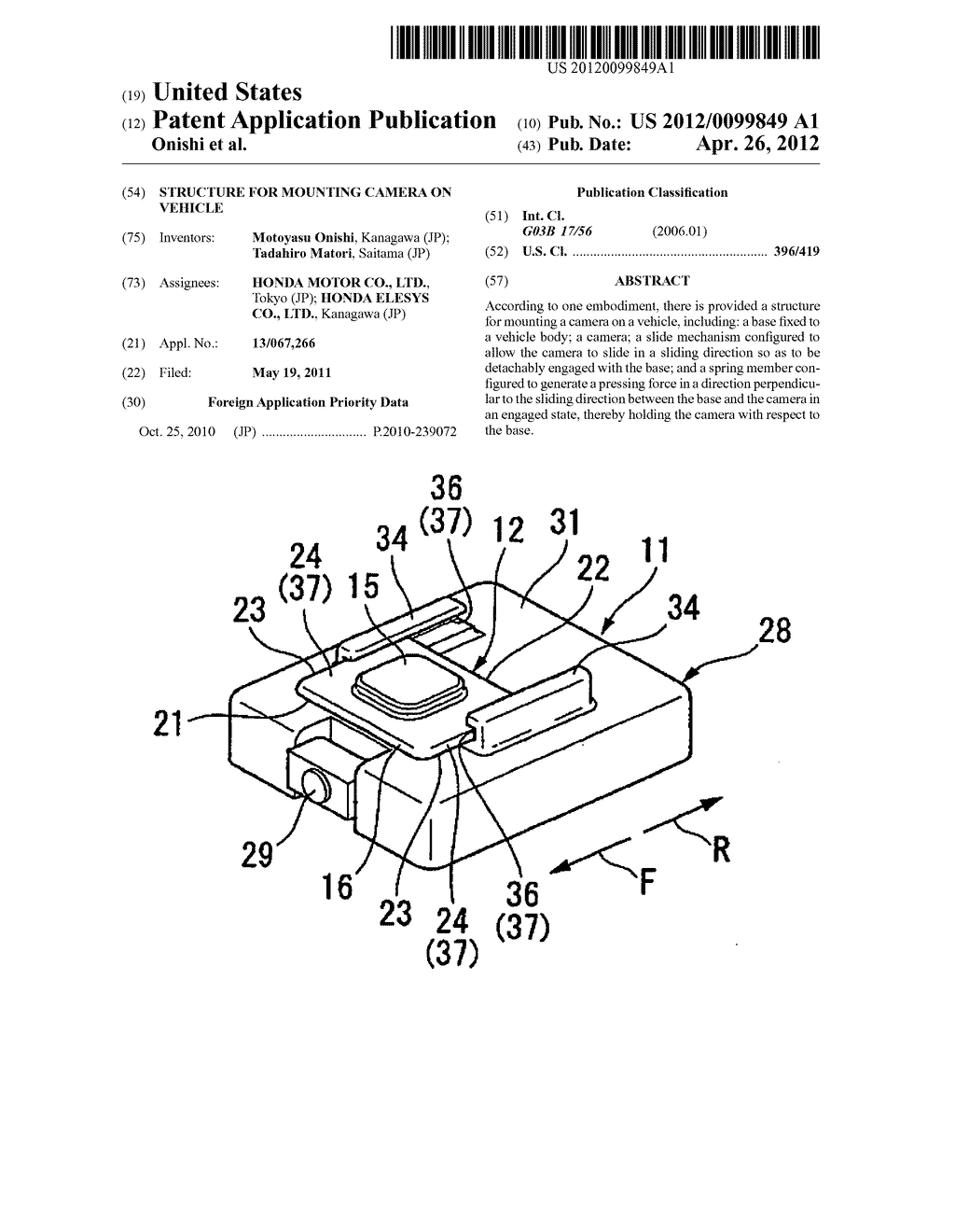 Structure for mounting camera on vehicle - diagram, schematic, and image 01