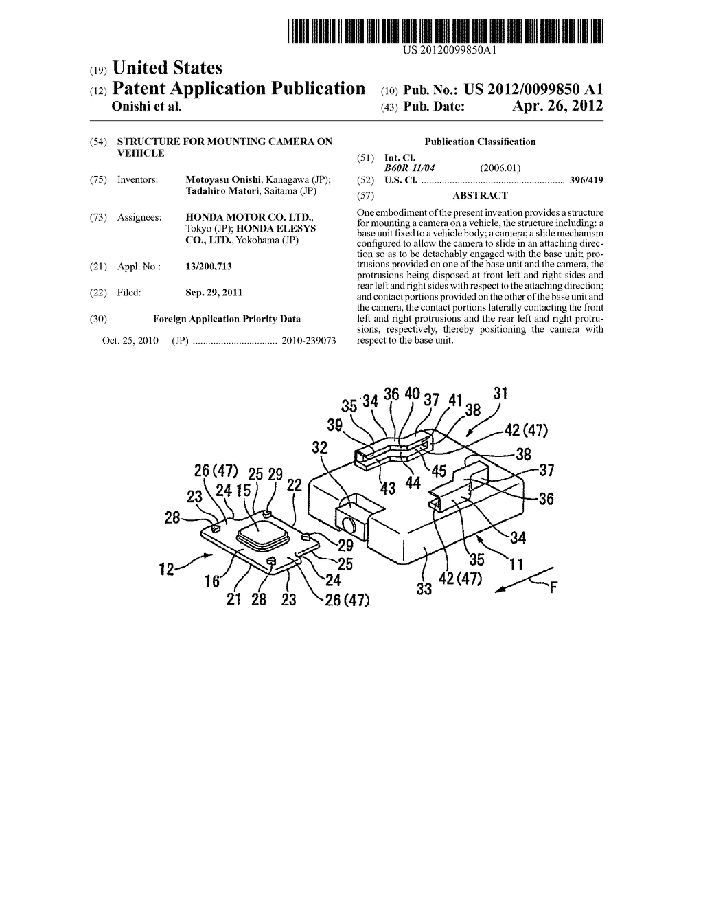 Structure for mounting camera on vehicle - diagram, schematic, and image 01