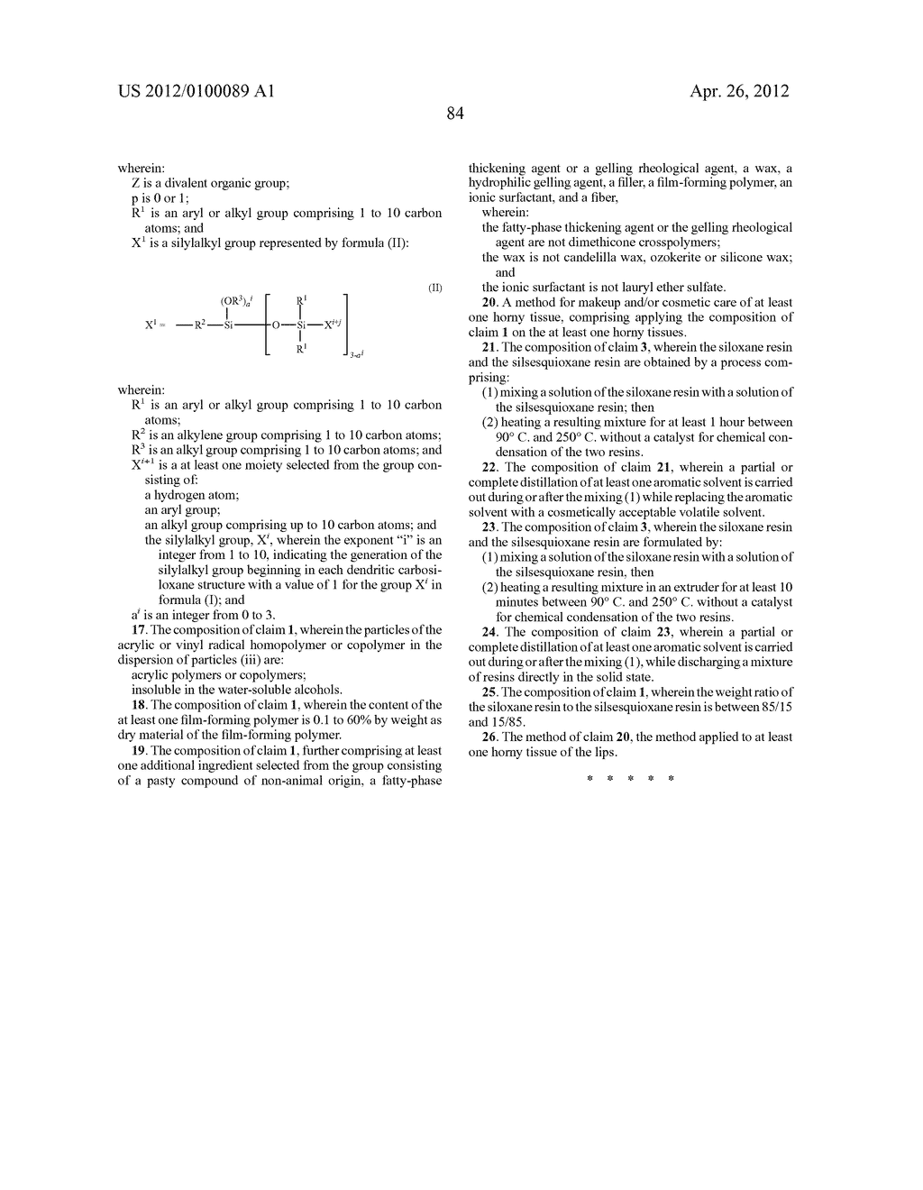 COSMETIC COMPOSITION FOR MAKEUP AND/OR KERATIN MATERIAL CARE, BASED ON A     MIXTURE OF RESINS MQ AND T-PR, AND MAKEUP METHOD - diagram, schematic, and image 85